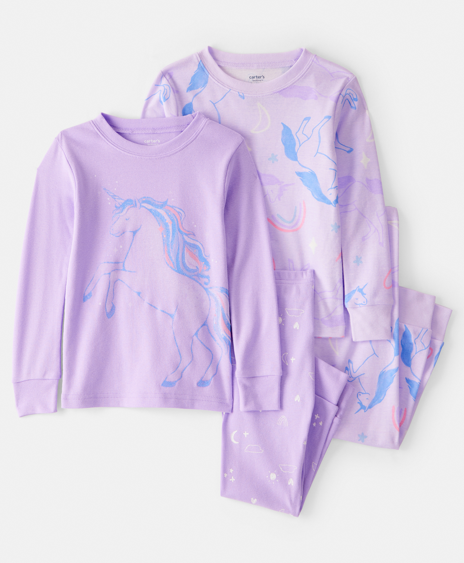 Carter's Knit Full Sleeves Co-ord Night Suits Set With Unicorn Print Pack of 2 - Purple