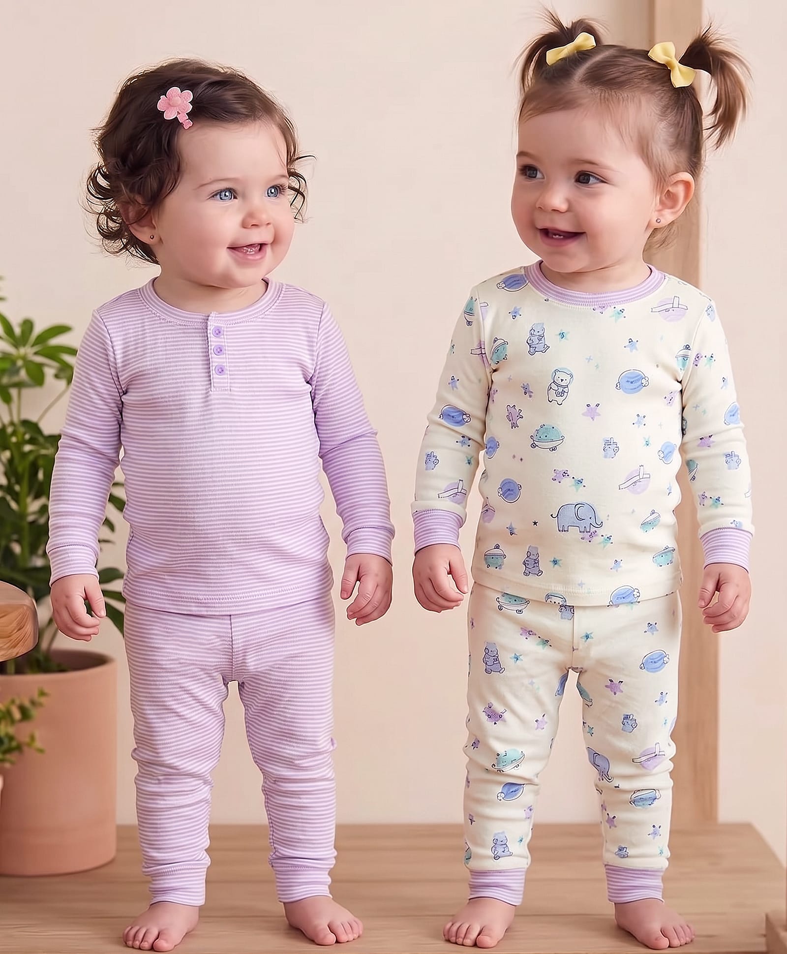 Carter's Knit Full Sleeves Striped & Space Theme Printed Co-ord Night Suits Pack of 2 - Purple & White-picture-18