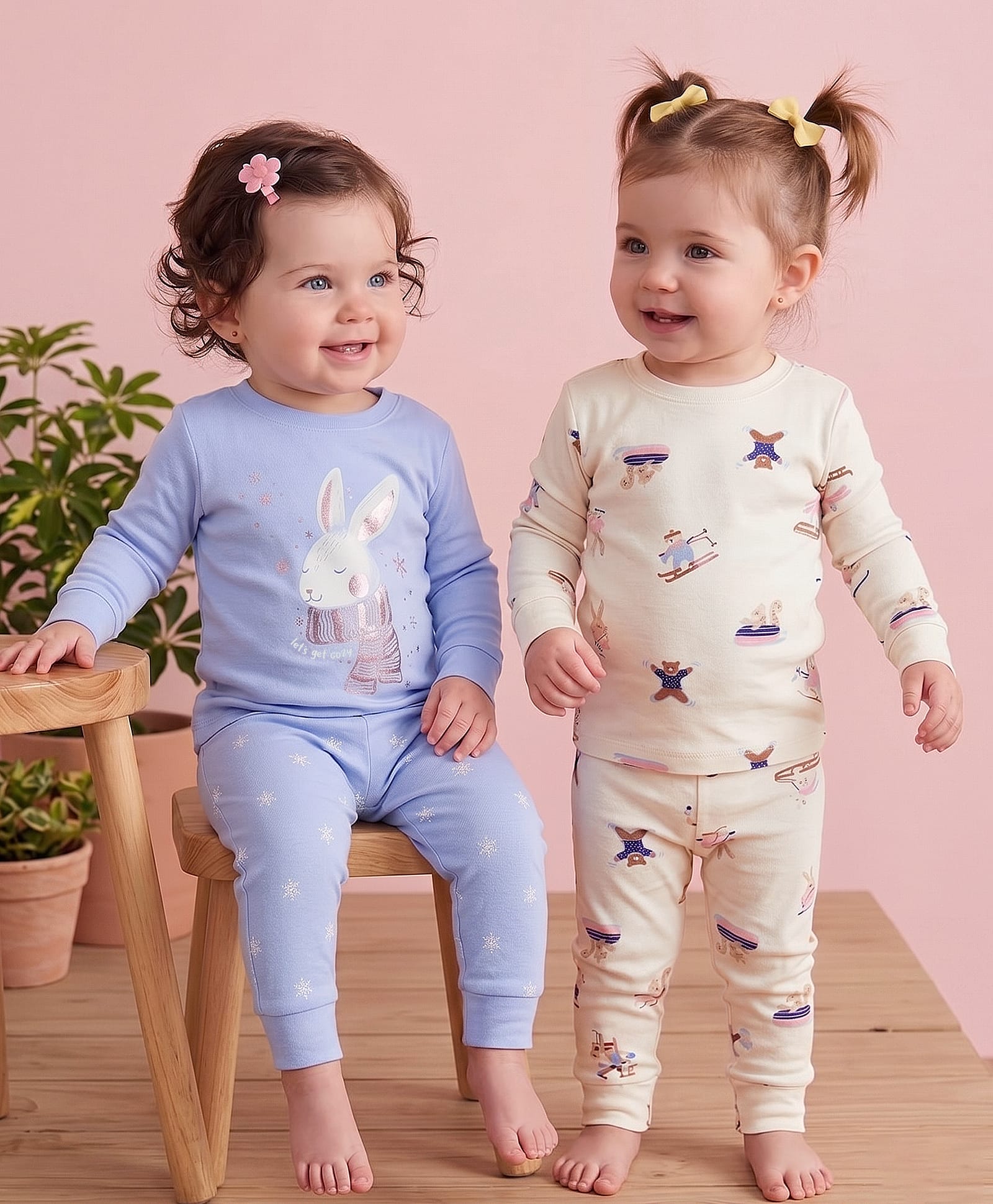 Carter's Knit Full Sleeves Co-ord Night Suits With Animal Print Pack of 2 - Blue & Cream-image-28