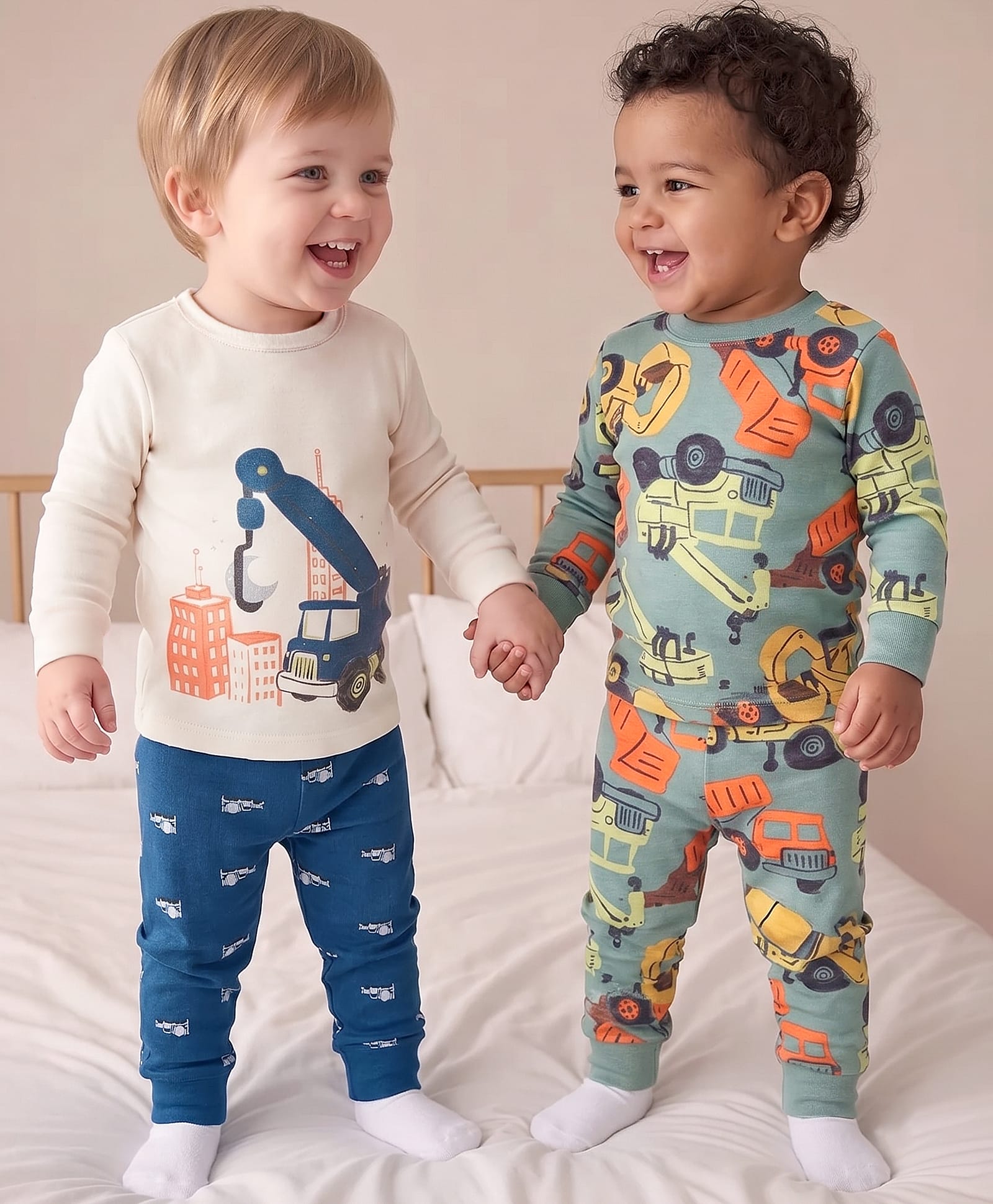 Carter's Knit Full Sleeves Co-ord Night Suits Set With Vehicle Print Pack of 2 - Green Blue & White-picture-28
