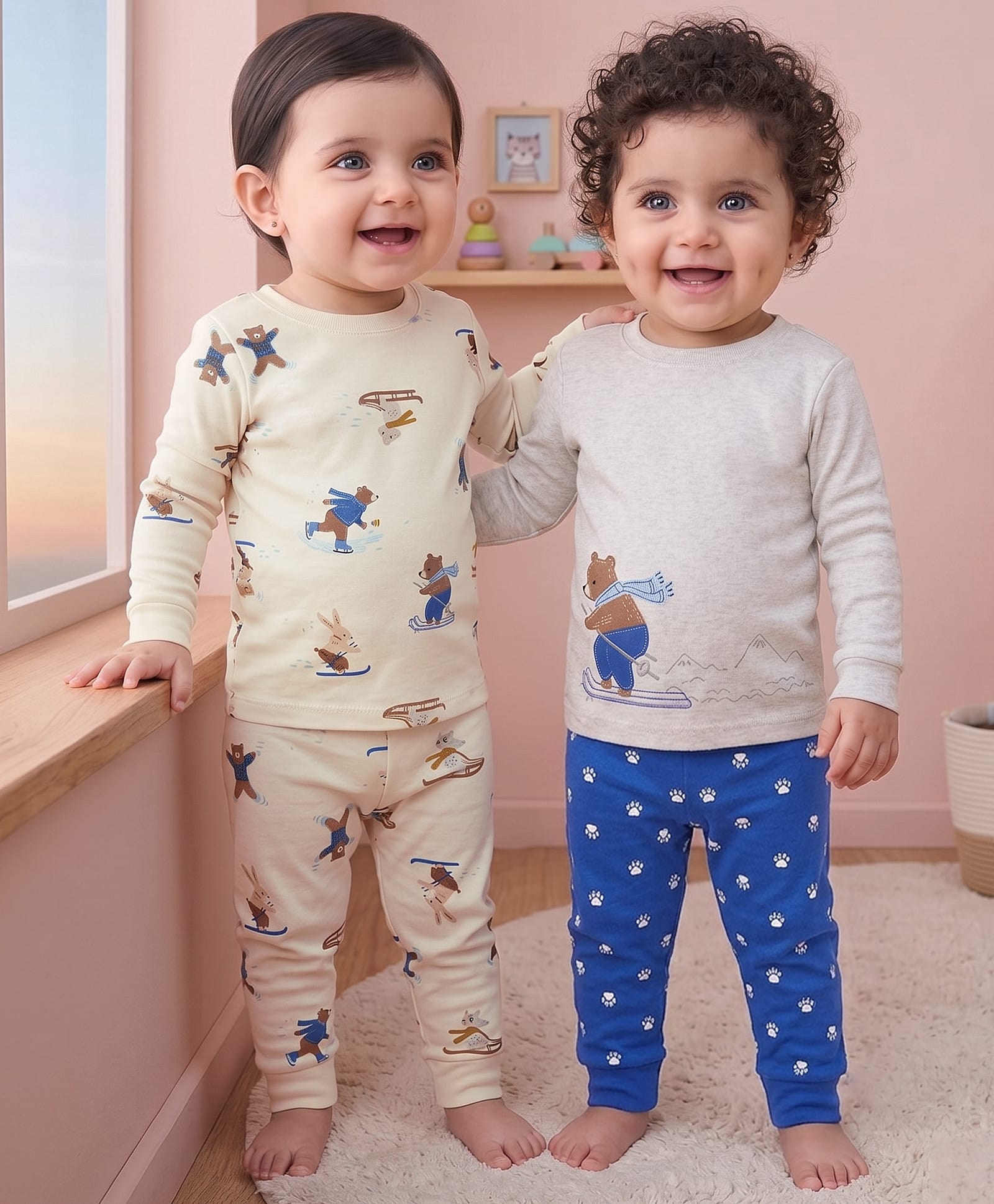 Carter's Knit Full Sleeves Night Suits with Bear Print & Patch Detailing Pack of 2 - Multicolor-picture-32