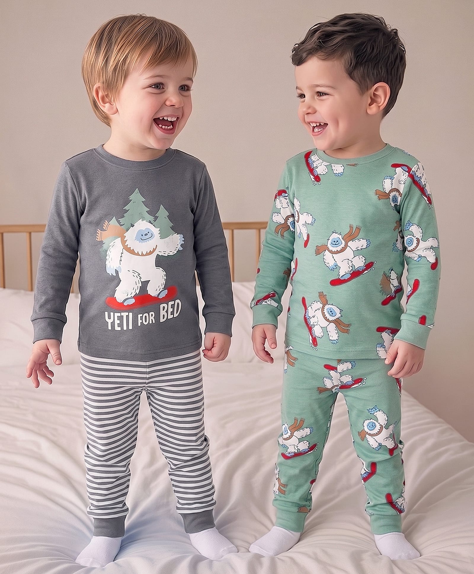 Carter's Knit Full Sleeves Night Suit with Yeti Print Pack of 2 - Sea Green & Grey-picture-23