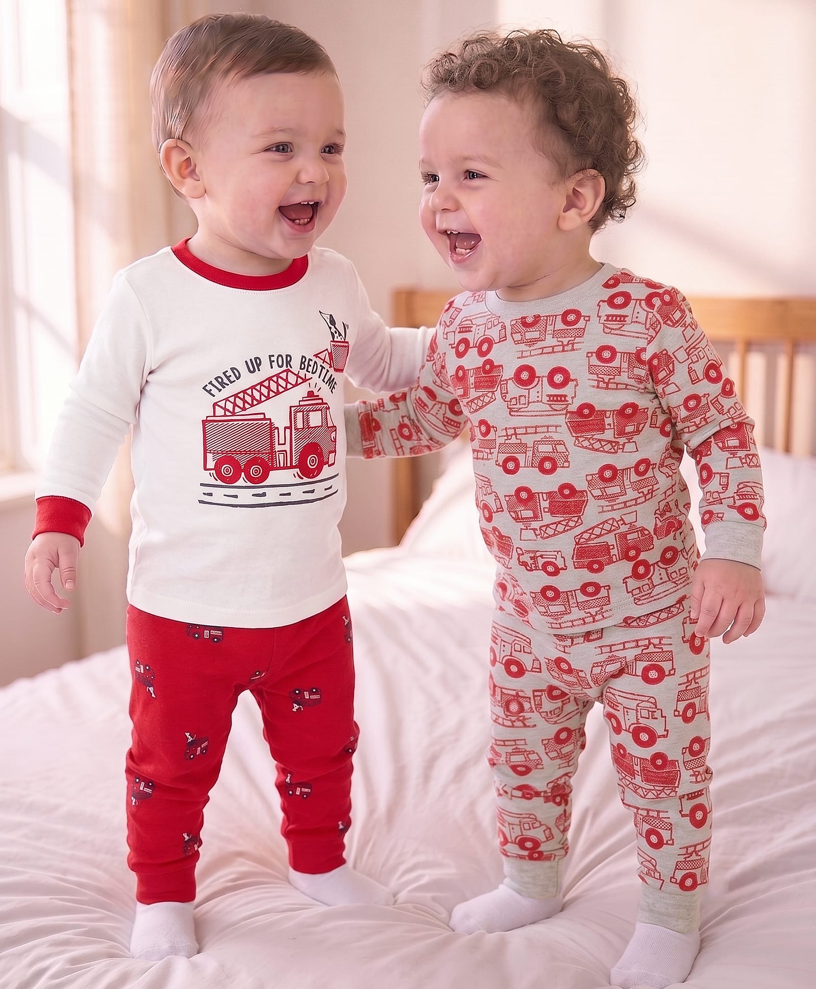 Carter's Knit Full Sleeves Co-ord Night Suits With Vehicle Print Pack of 2 - Red-picture-31