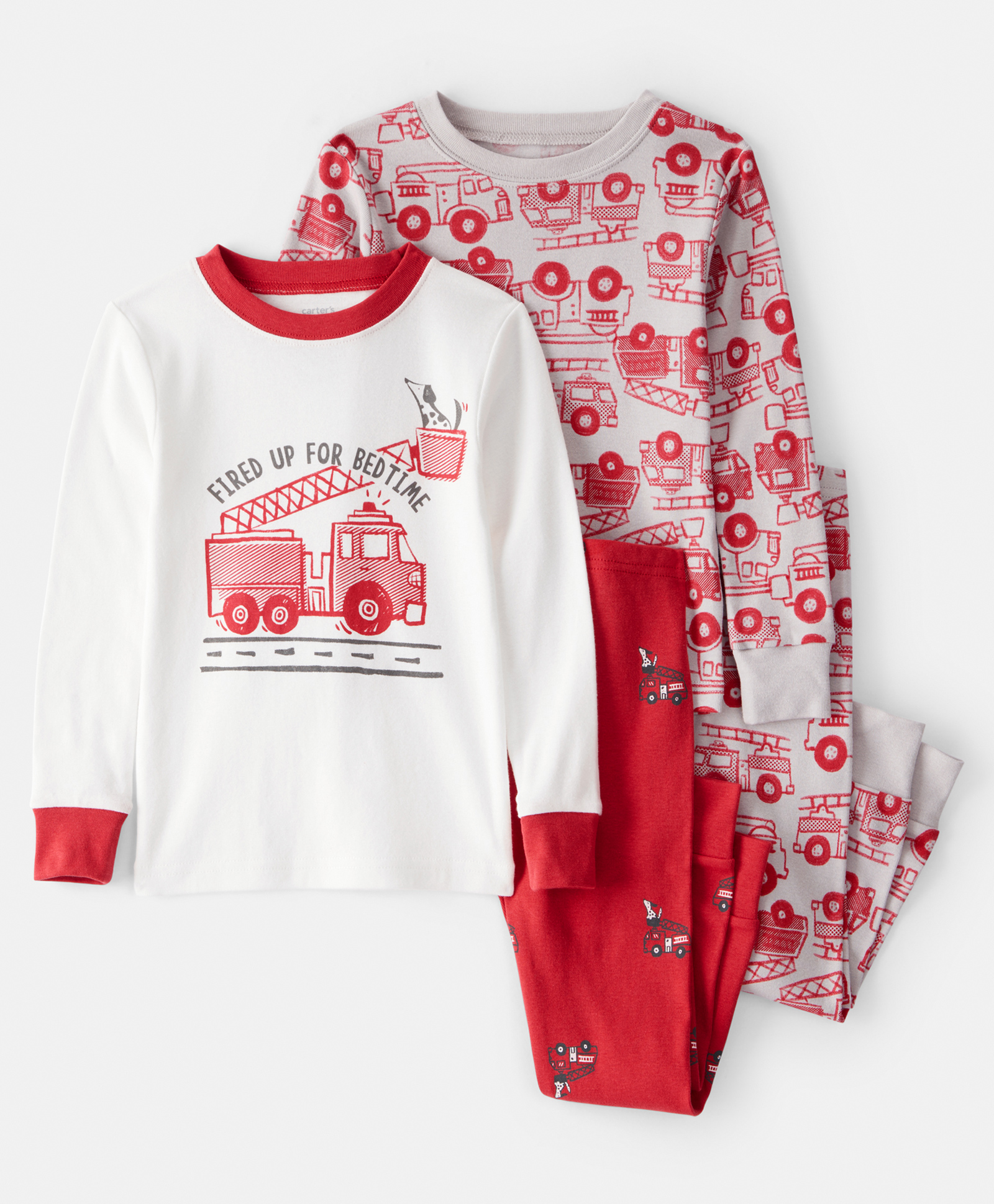 Carter's Knit Full Sleeves Co-ord Night Suits With Vehicle Print Pack of 2 - Red-picture-35