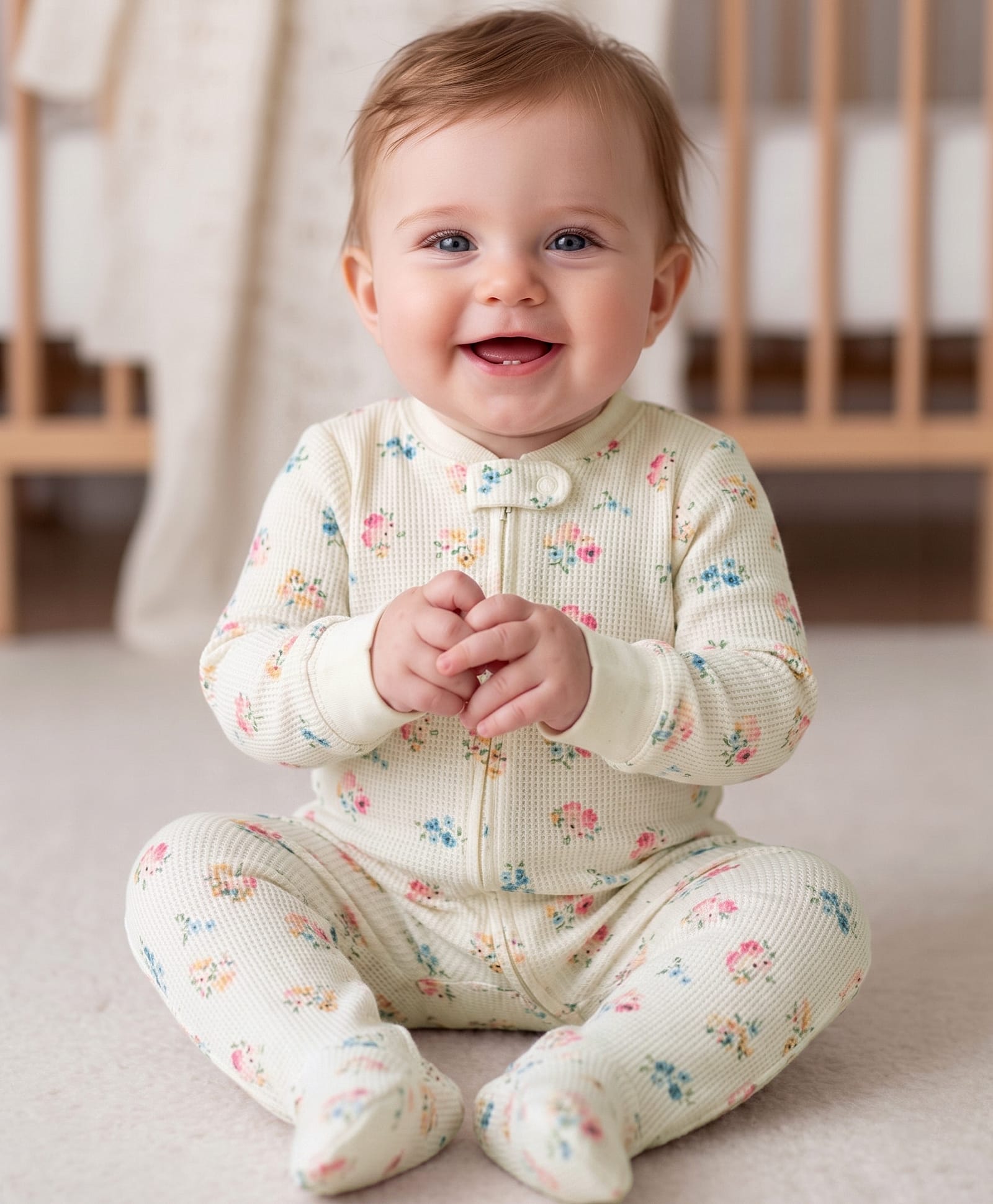 Carter's Cotton Knit Full Sleeves Footed Sleep Suit With Floral Print - Ivory-image-36
