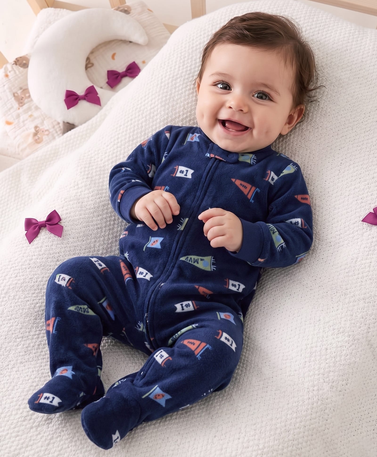 Carter's Cotton Knit Full Sleeves Printed Footed Sleep Suit - Navy Blue-image-19