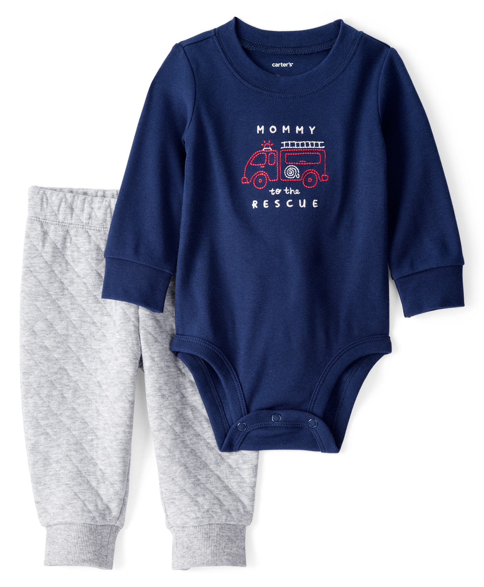 Carter's Knit Full Sleeves Onesie with Leggings & Text Embroidery - Navy Blue-picture-27