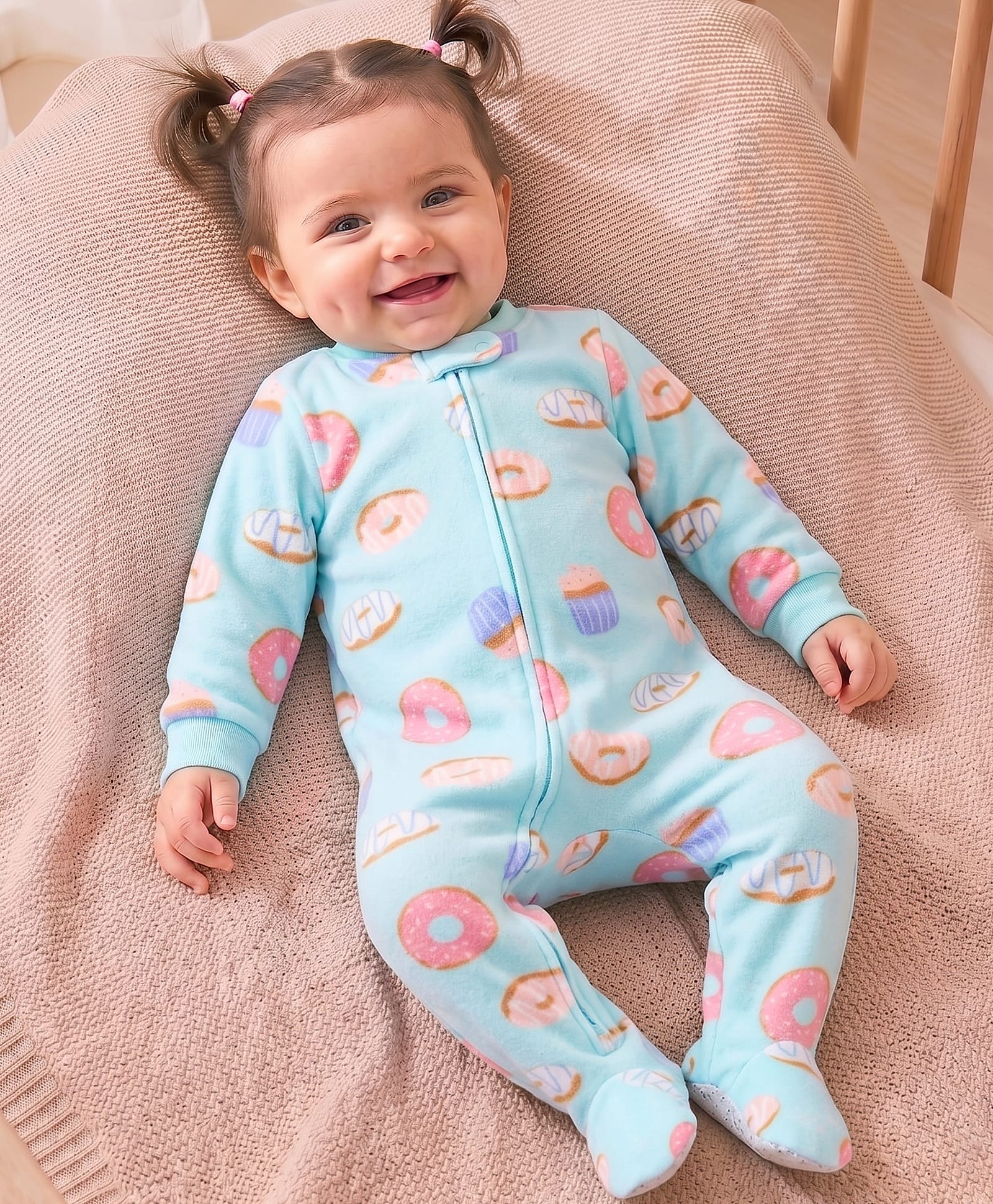 Carter's Cotton Knit Full Sleeves Footed Sleep Suit With Donut Print - Light Blue-picture-11