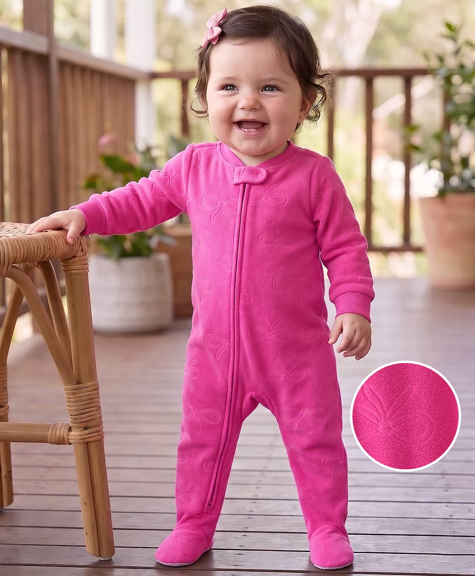 Carter's Full Sleeves Footed Sleepsuit with Bow Print - Dark Pink-image-37