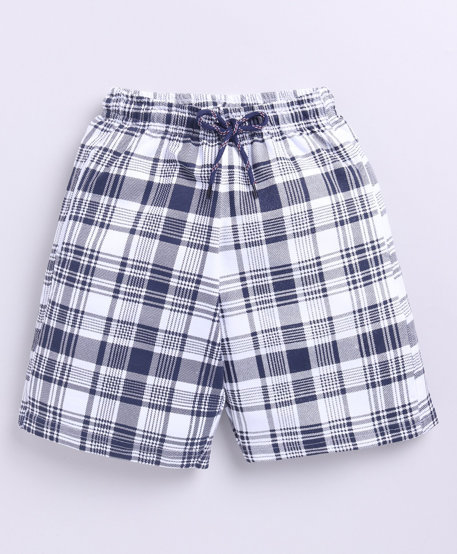 Kidcity Soft Cotton Loopknit Checked Shorts - White-picture-13