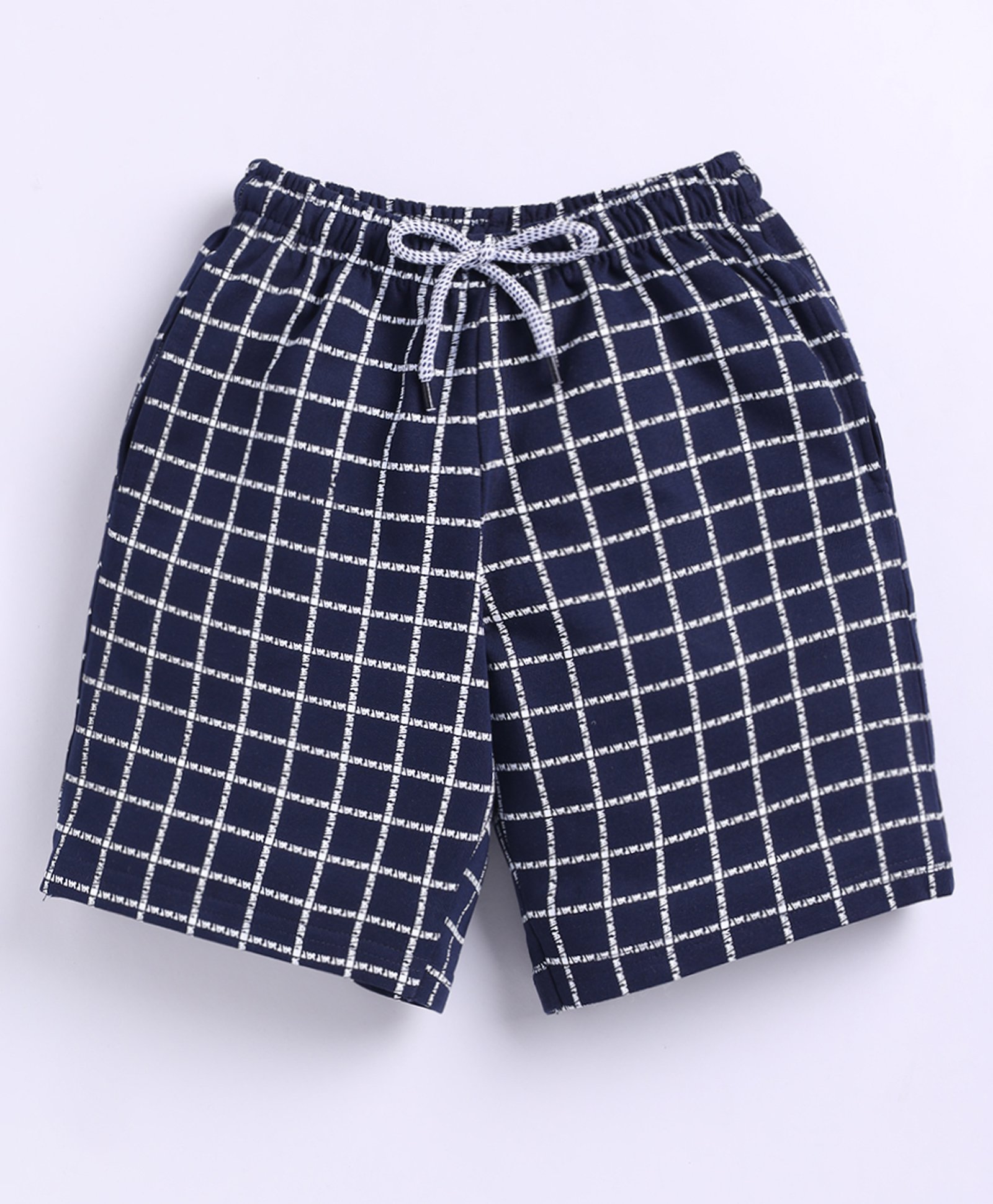Kidcity Soft Cotton Loopknit Checked Shorts - Navy Blue-image-3