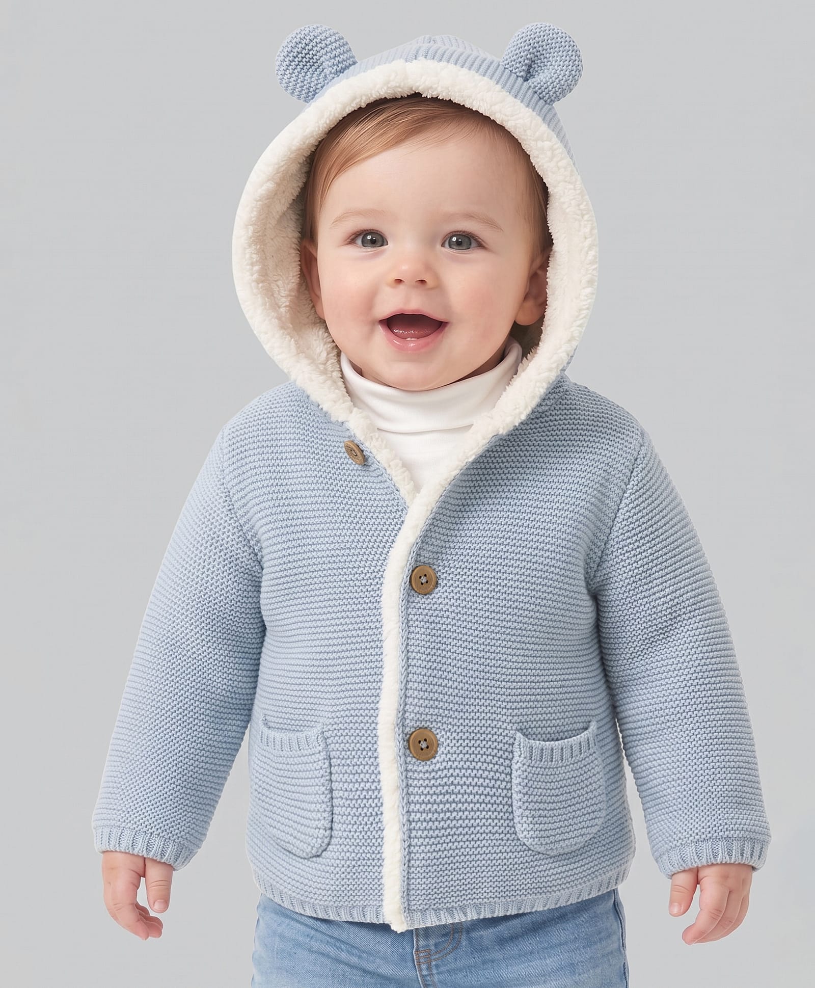 Carter's Knit Full Sleeves Solid Colour Hooded Jacket With Ear Applique - Light Blue-picture-37