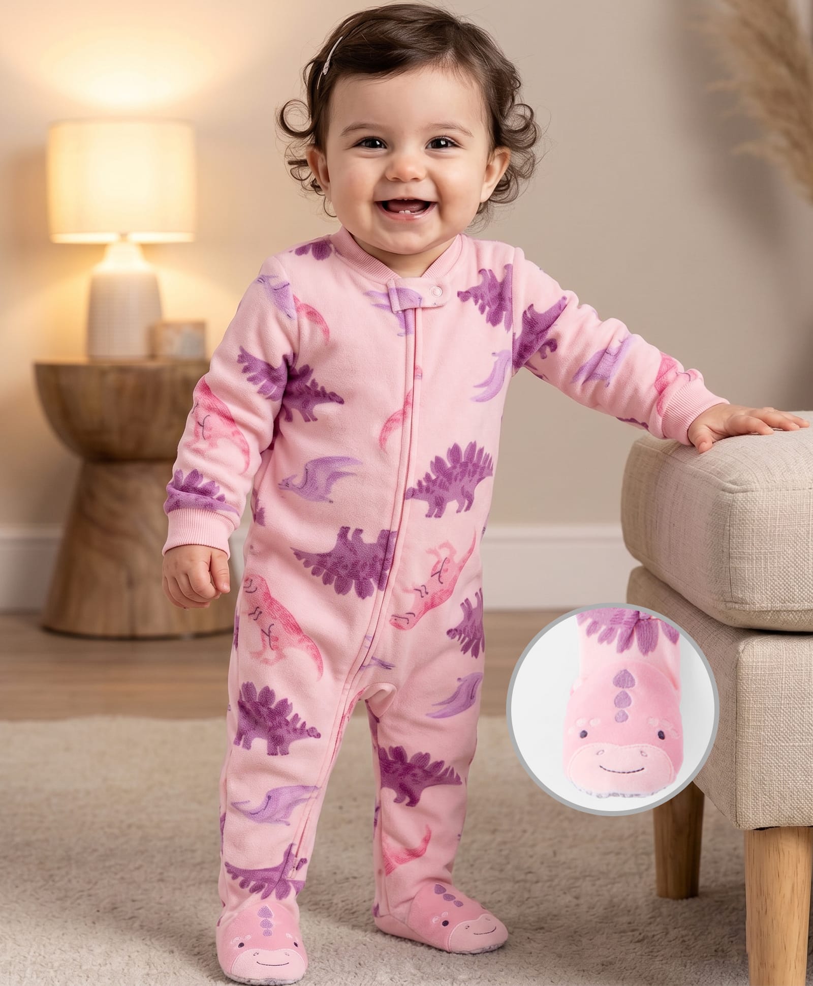 Carter's Full Sleeves Footed Sleepsuit with Dino Print - Pink-image-38