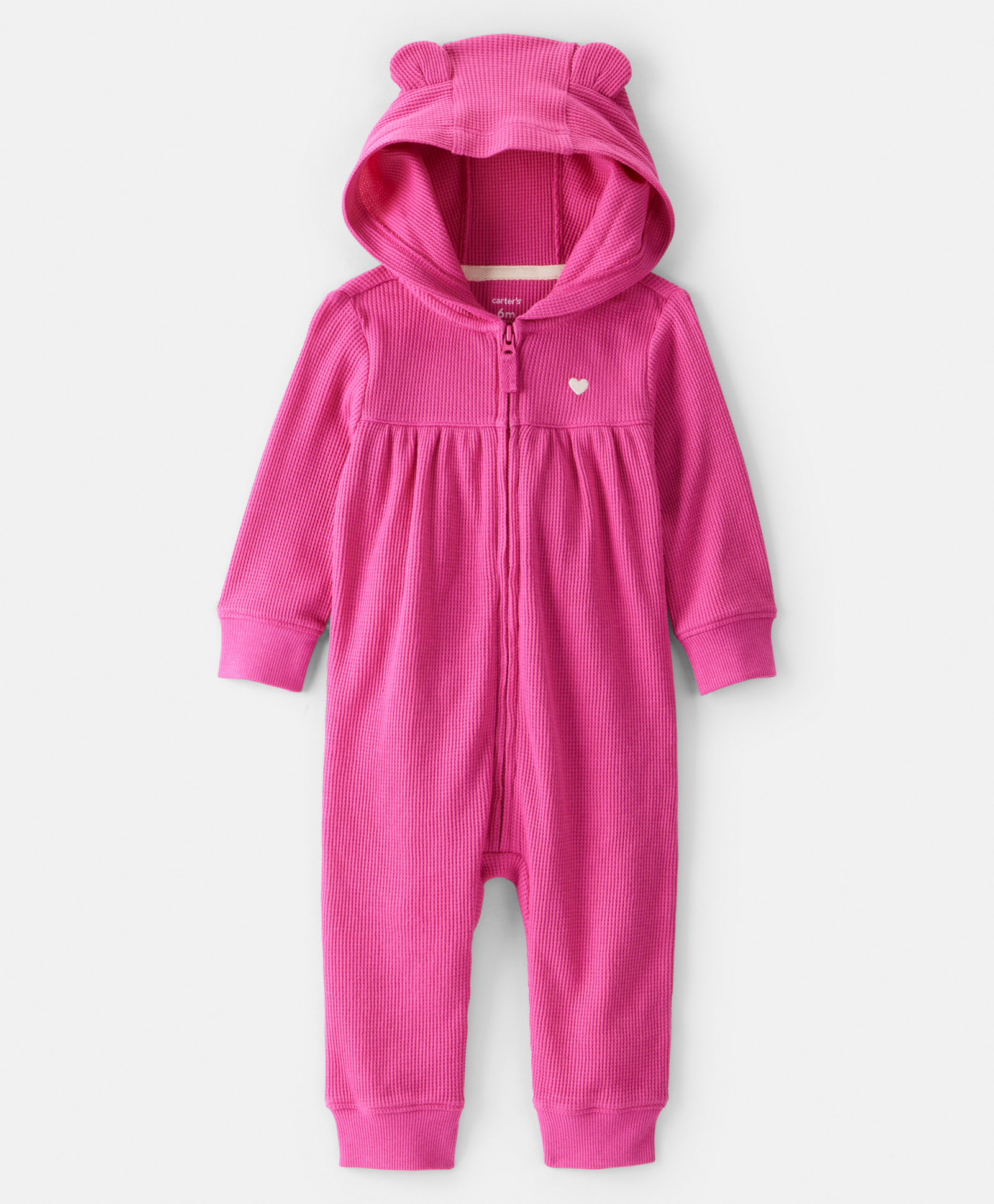 Carter's Knit Full Sleeves Solid Color Hooded Romper With Heart Embroidery - Dark Pink-image-8