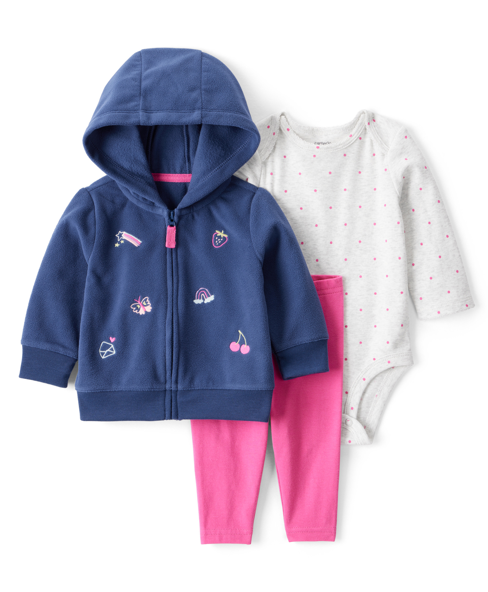 Carter's Knit Full Sleeves Polka Dot Printed Onesie & Leggings with Hooded Jacket - Multicolor-image-39