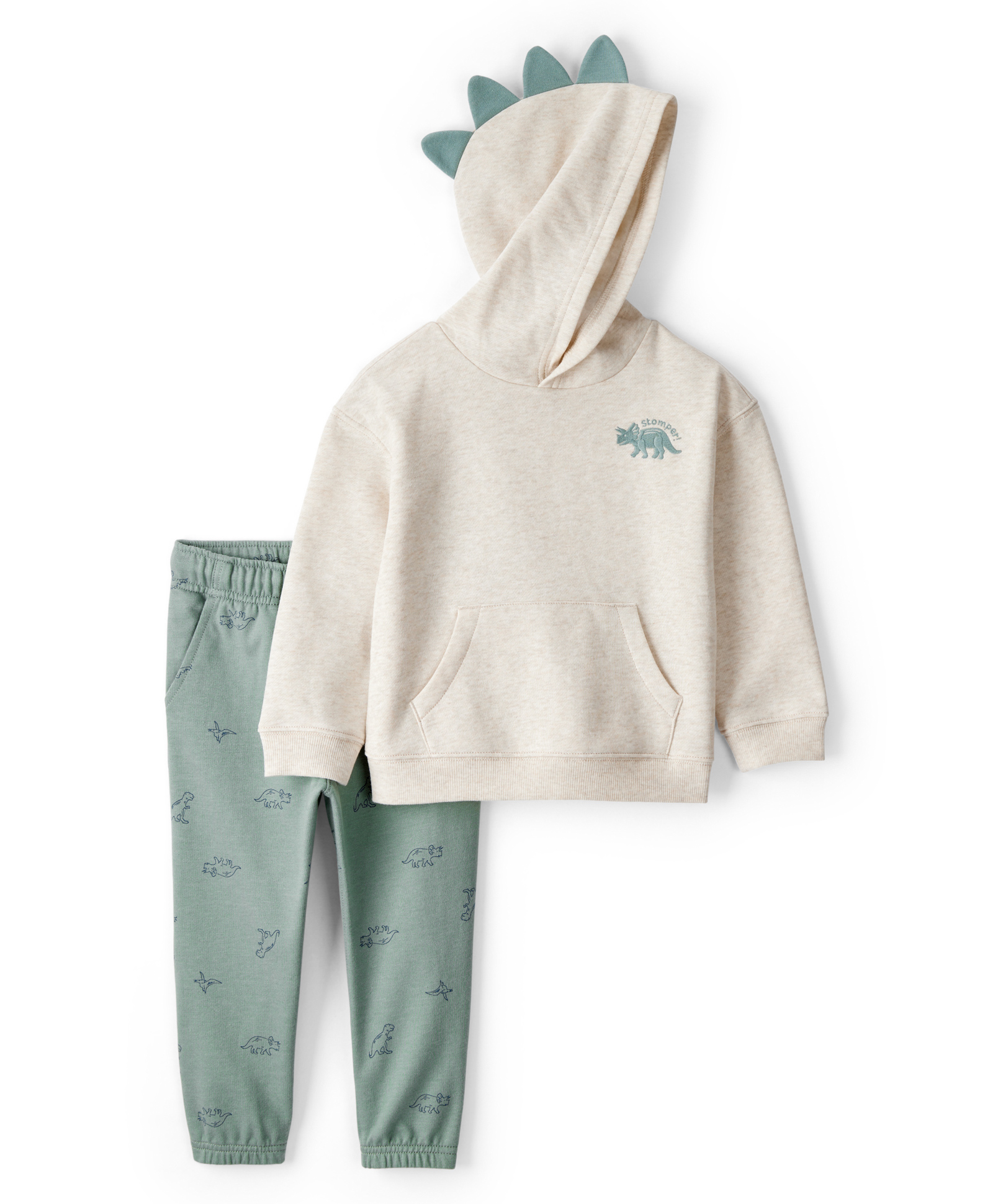 Carter's Knit Full Sleeves Hooded Winter Wear Set with Dino Print & Applique - Multicolor-picture-18