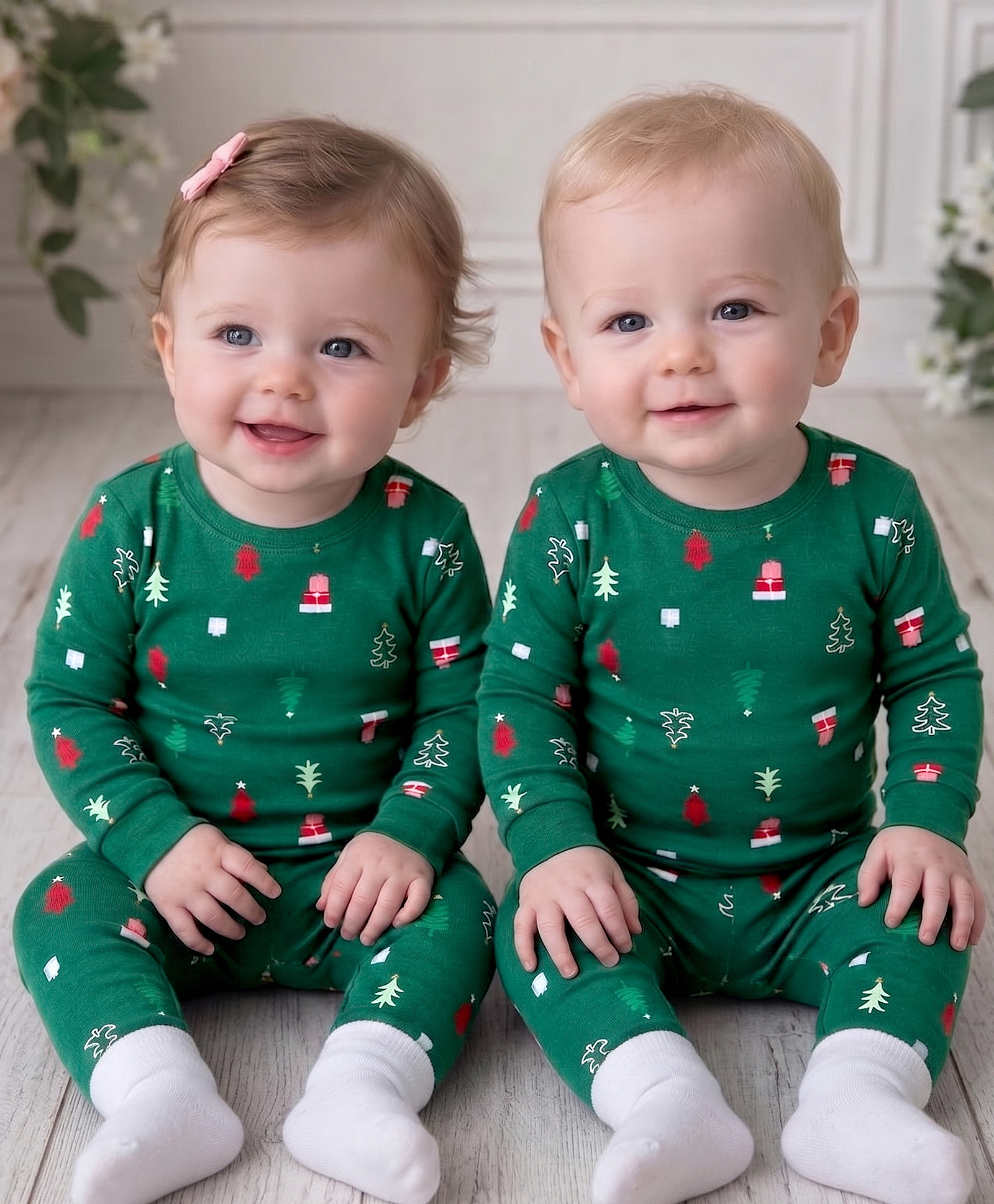 Carter's Knit Full Sleeves Co-ords Night Suit with Christmas Print - Green-picture-25