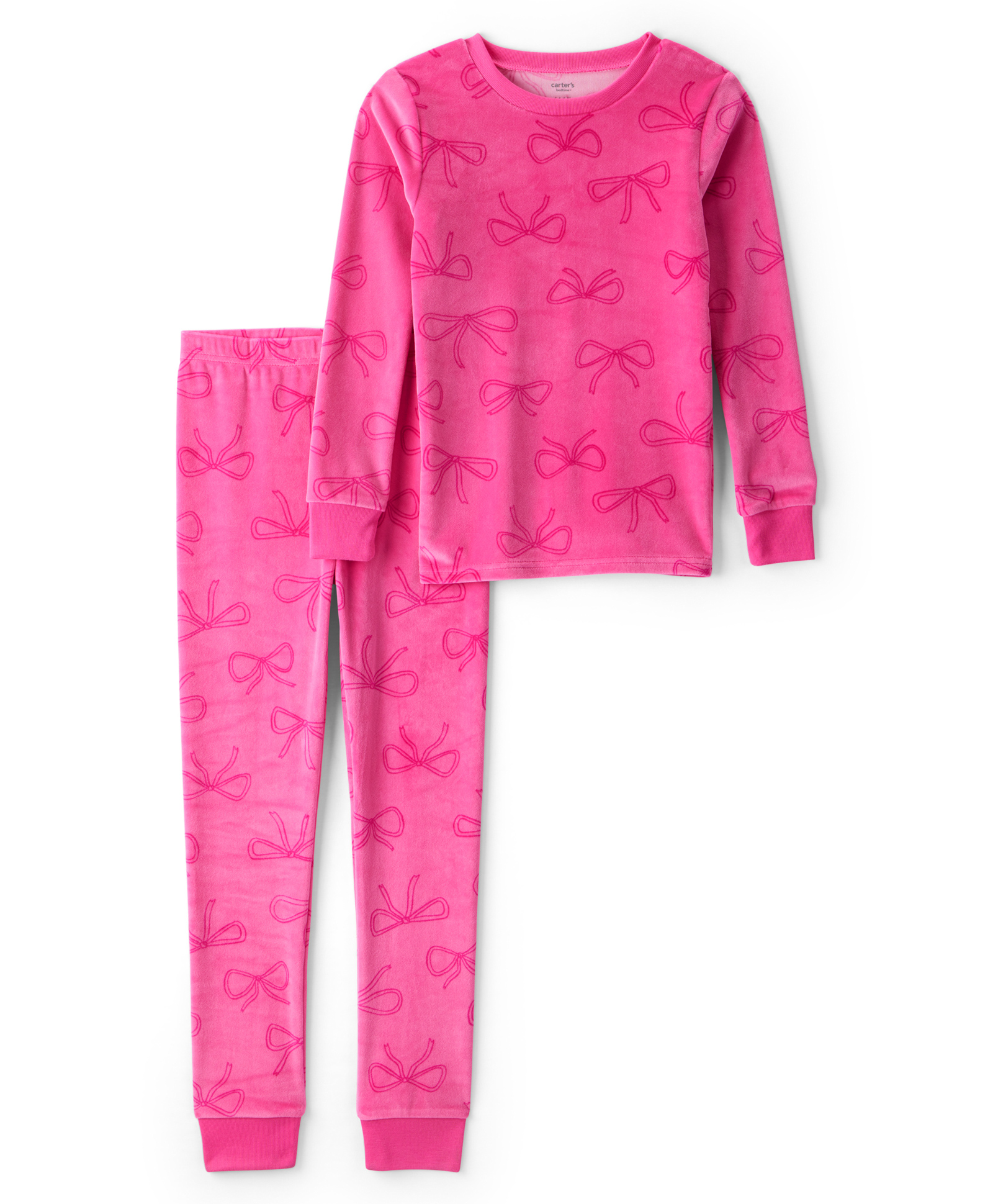 Carter's Cotton Knit Full Sleeves Co-ord Night Suit With Bow Print - Pink-image-18