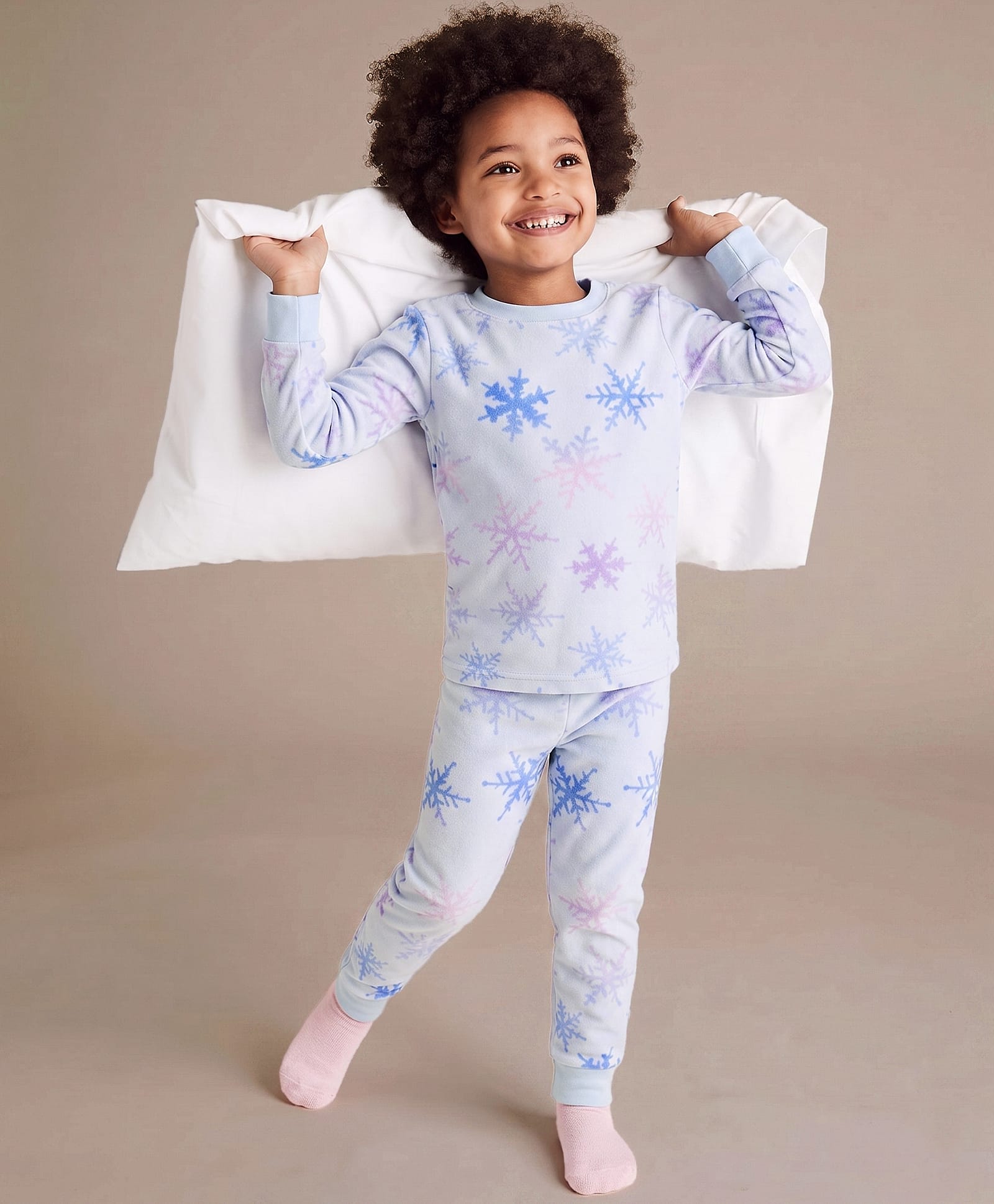 Carter's Cotton Knit Full Sleeves Co-ord Night Suit With Snowflake Print - Light Blue-image-19