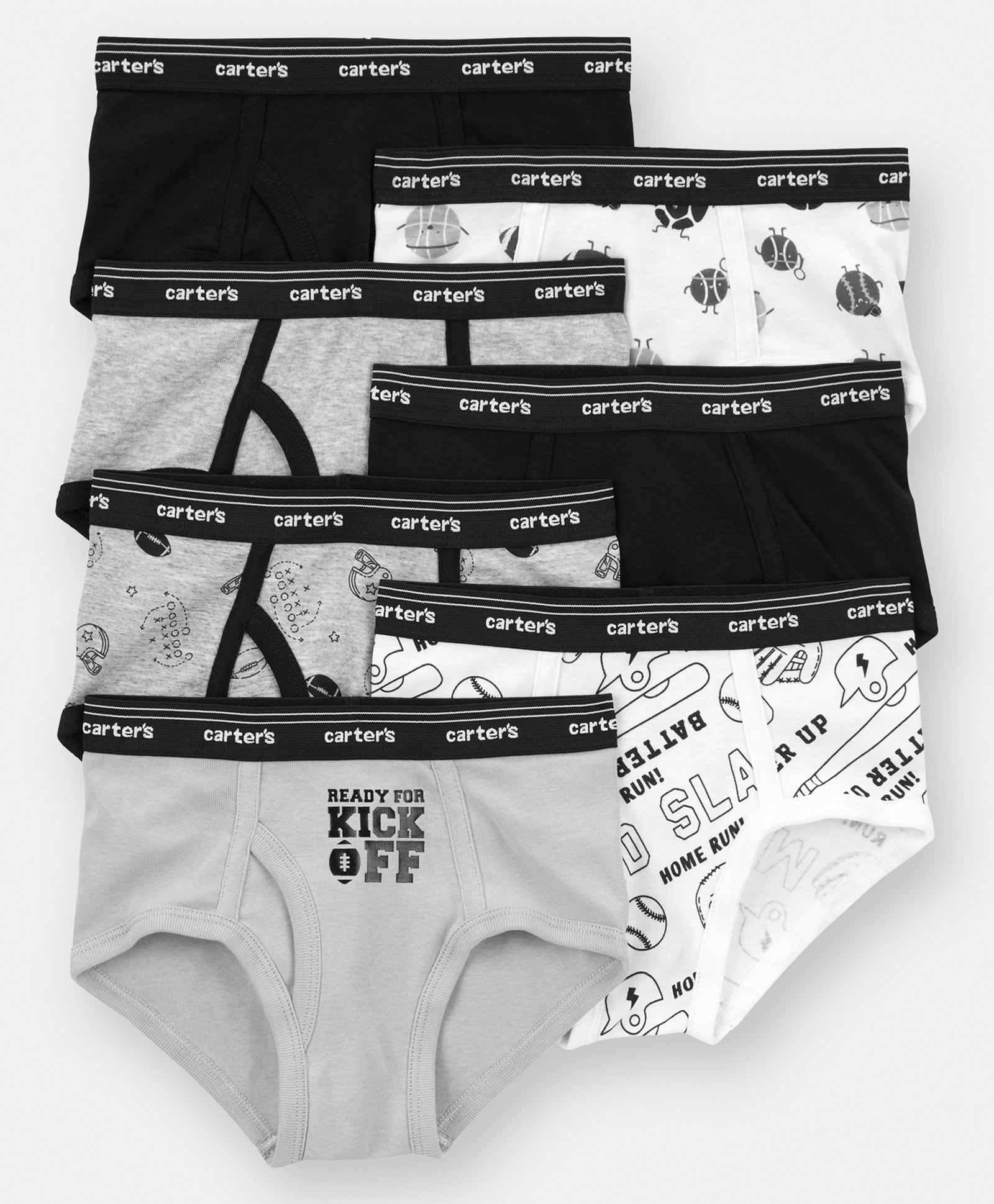 Carter's Knit Briefs with Sports Print Pack of 7 - Grey Black & White-image-4