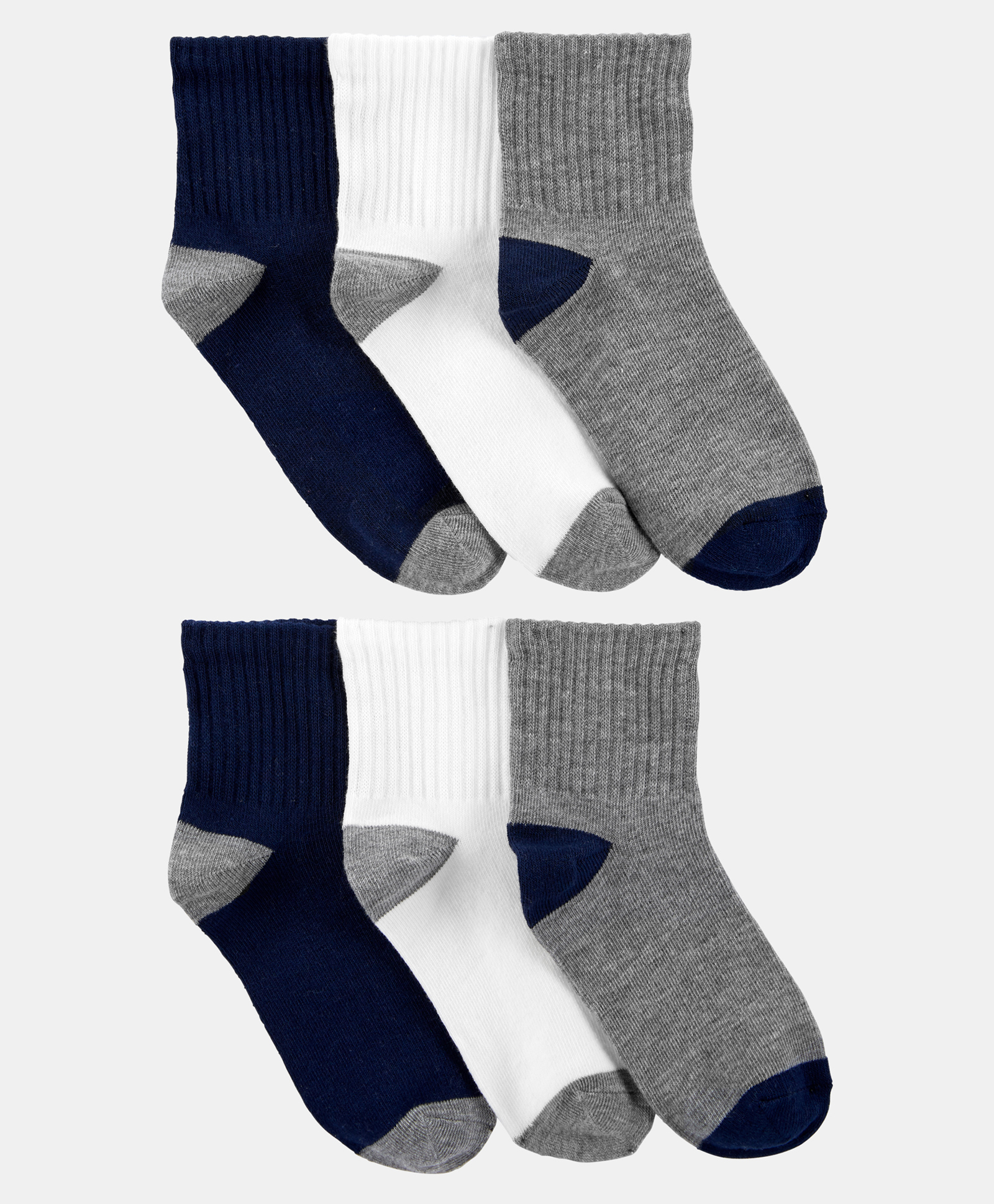 Carter's Knit Ankle Length Solid Color Socks Pack of 6 - White Navy Blue & Grey-picture-41