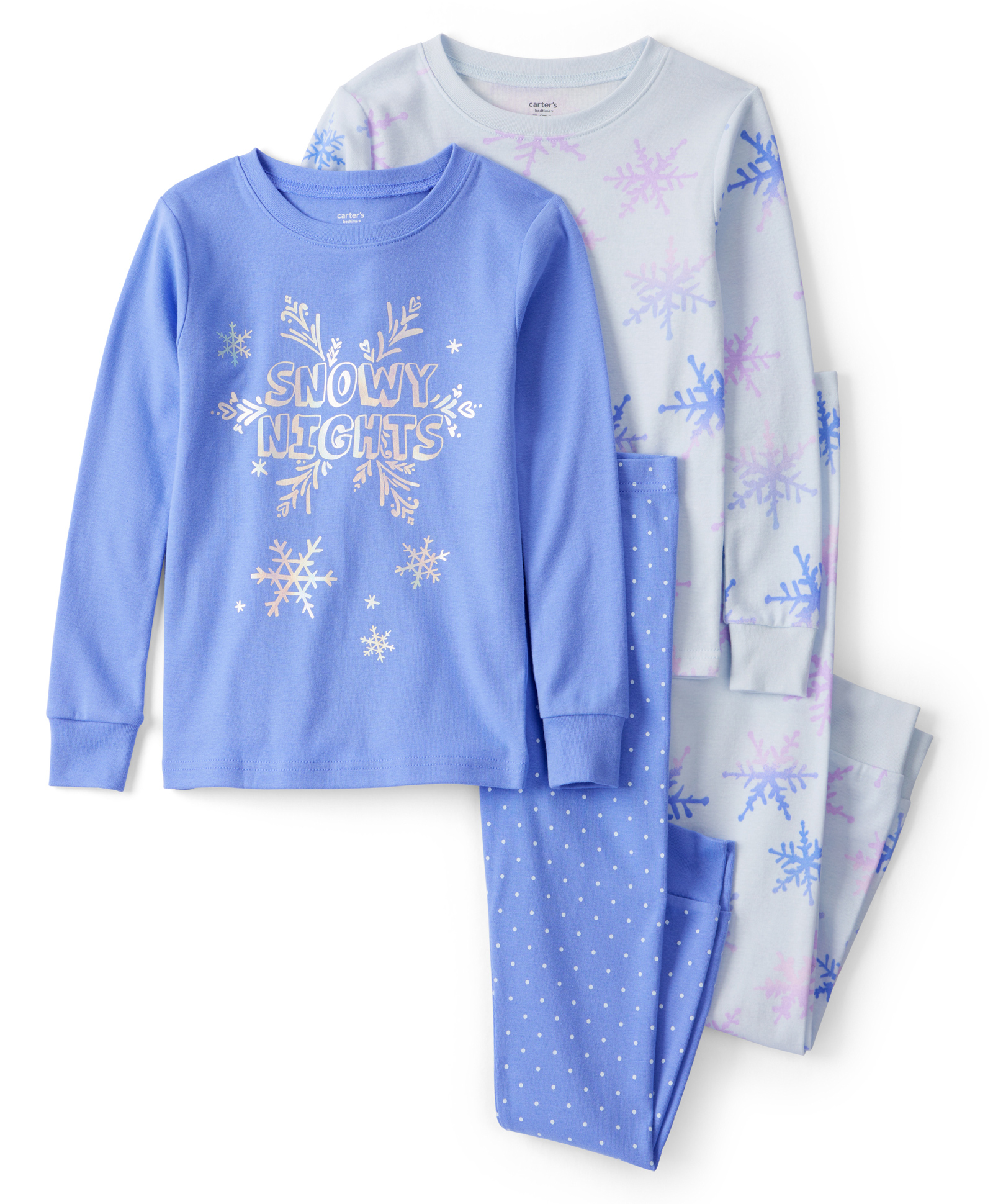 Carter's Cotton Knit Full Sleeves Co-ord Night Suits With Snowflake Print Pack of 2 - Blue-image-18