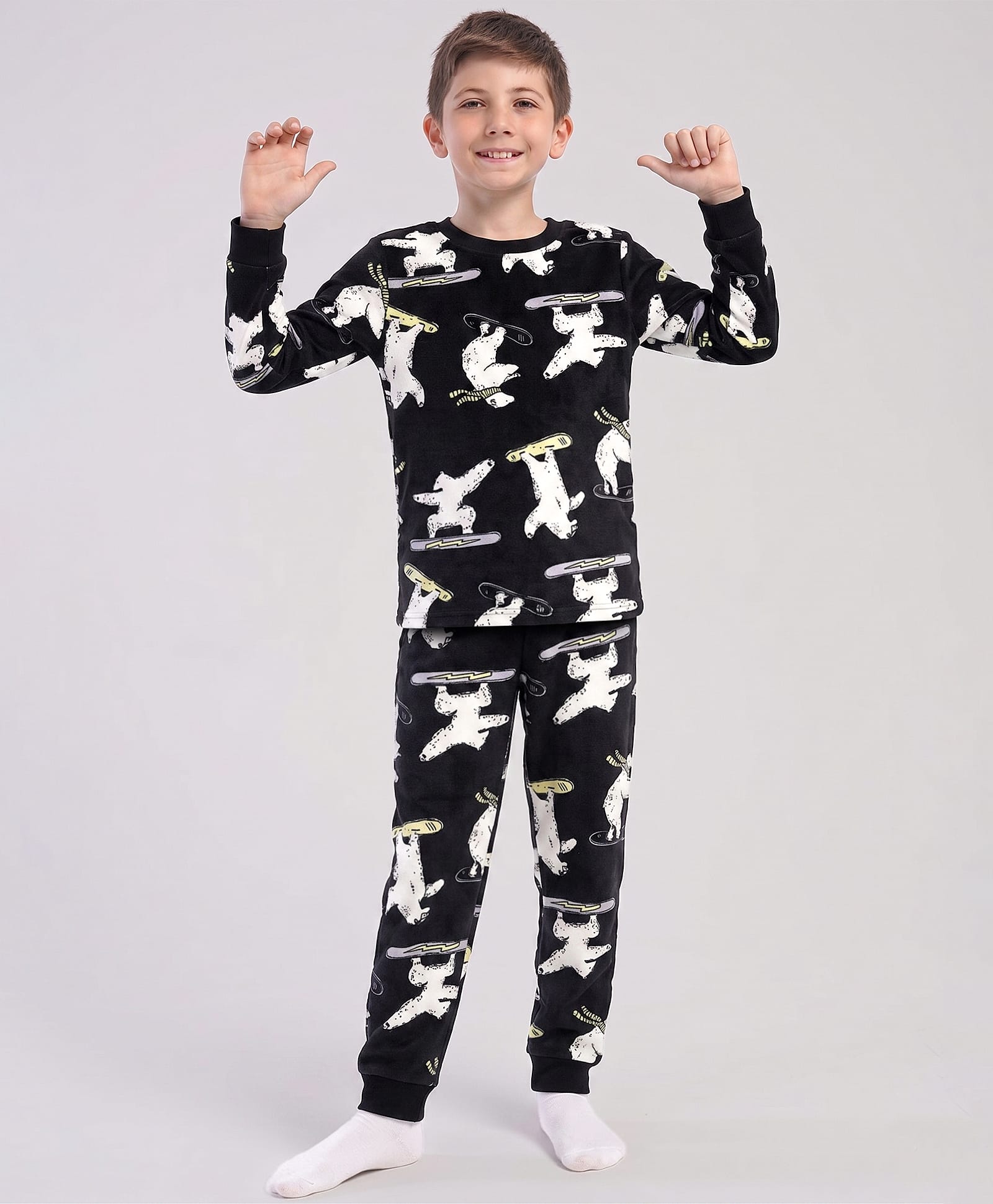 Carter's Cotton Knit Full Sleeves Co-ord Night Suit With Polar Bear Print - Black-image-21