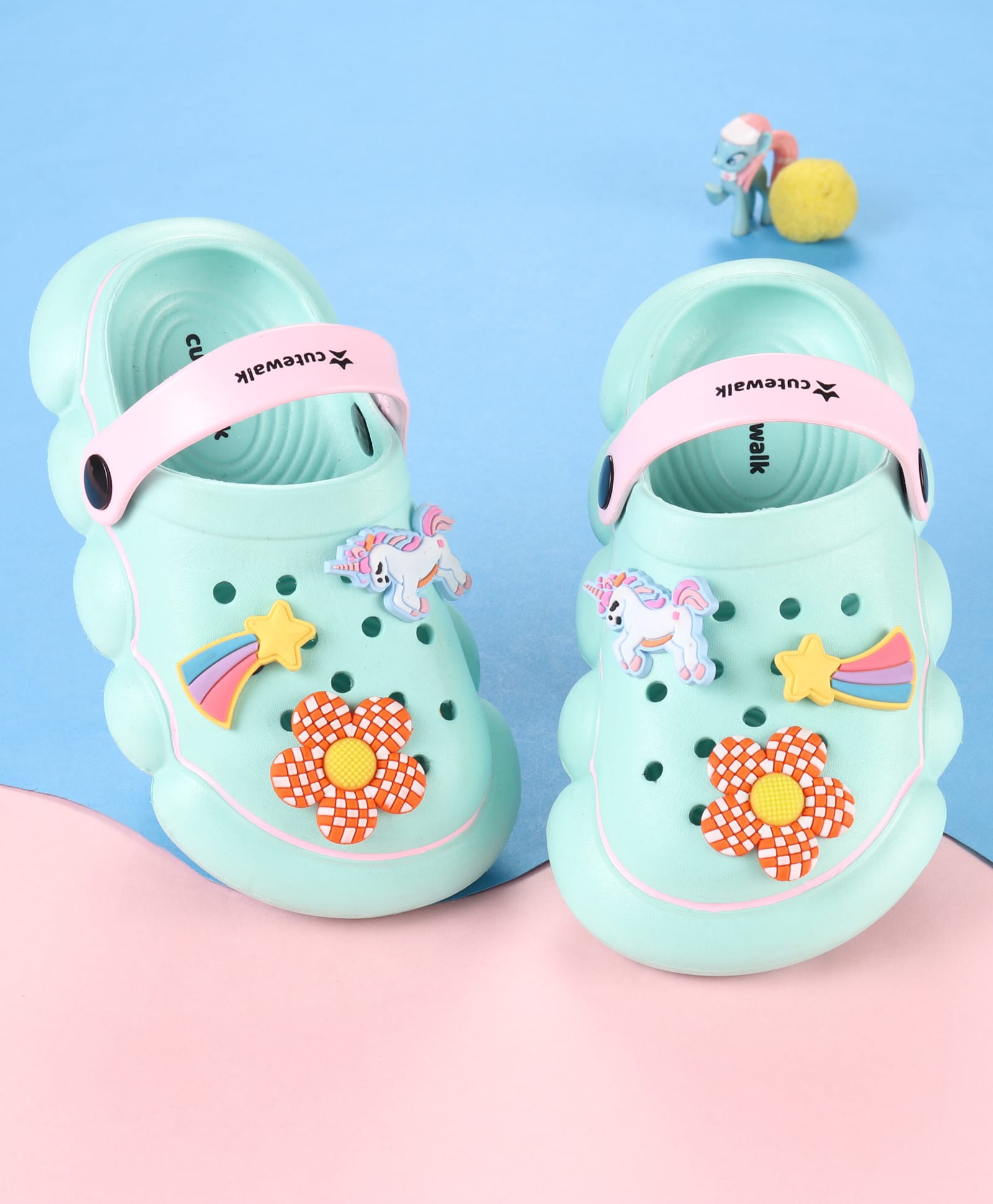 Cute Walk by Babyhug Backstrap Closure Clogs With Unicorn & Floral Applique - Light Blue.-picture-27