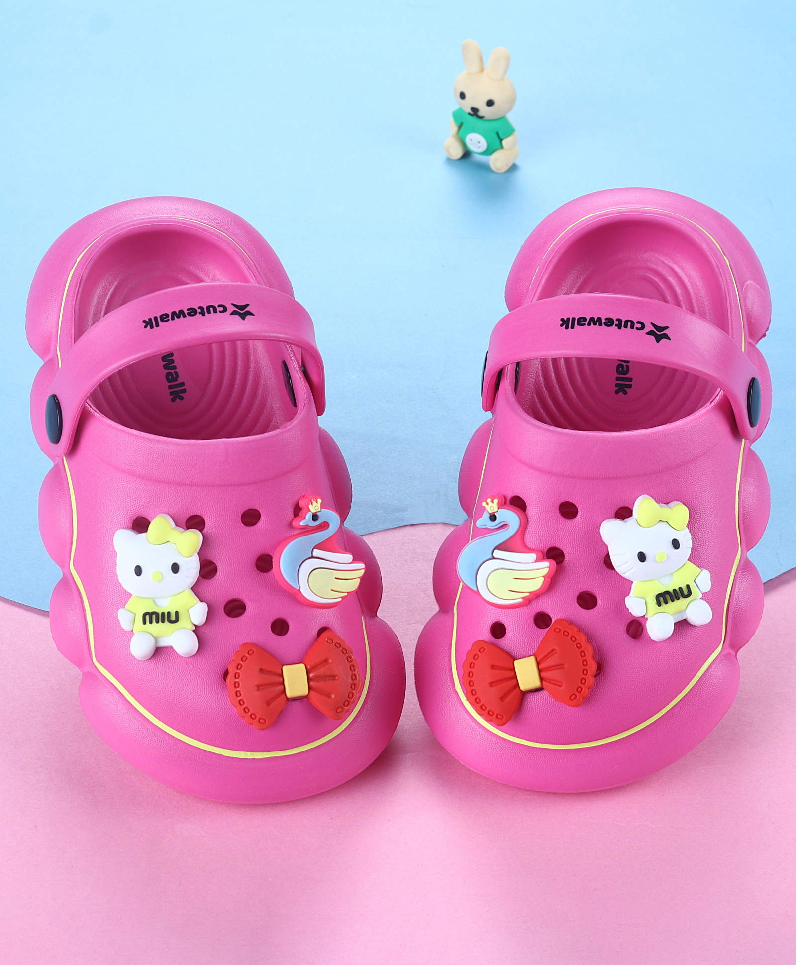 Cute Walk by Babyhug Clogs with Backstrap with Bow & Swan Appliques - Dark Pink-picture-17