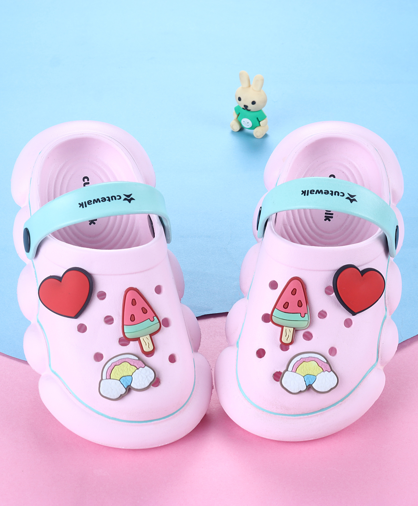 Cute Walk by Babyhug Back Strap Closure Clogs With Heart & Rainbow Applique - Pink-picture-15