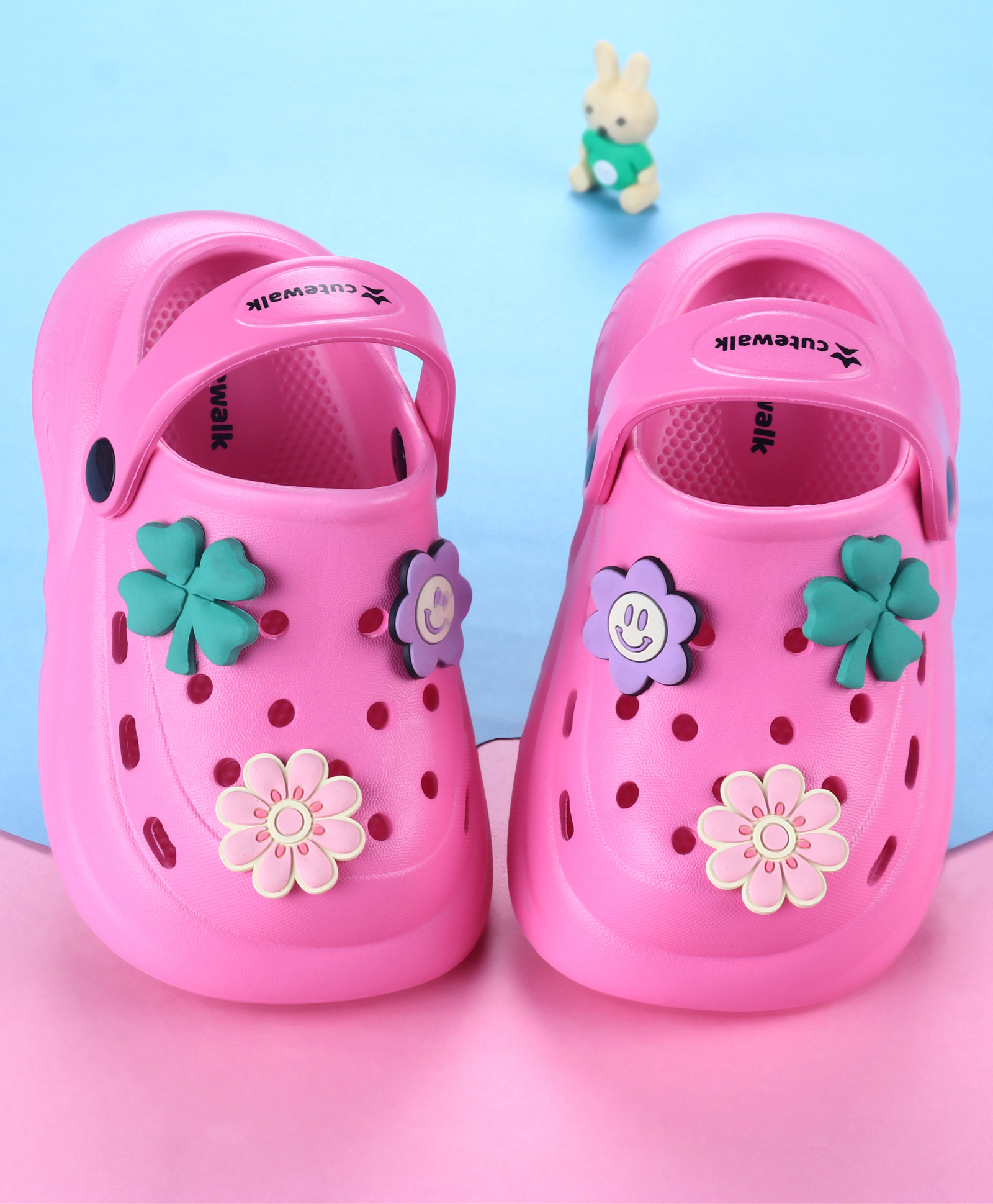 Cute Walk by Babyhug Back Strap Closure Solid Coloured Clogs With Floral Applique - Dark Pink-picture-19