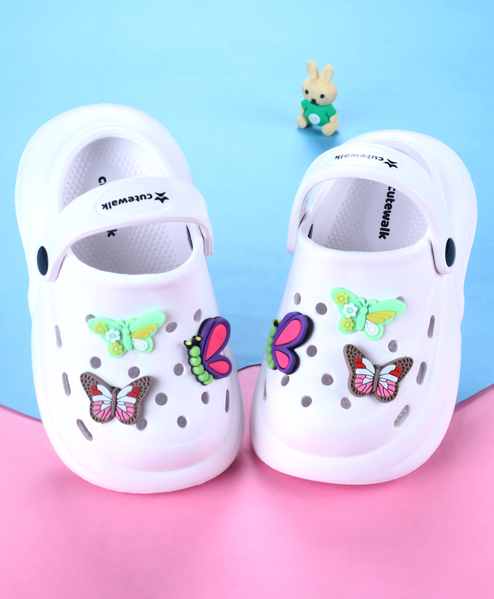 Cute Walk by Babyhug Clogs with Backstrap with Butterfly Appliques - Whiite-picture-16