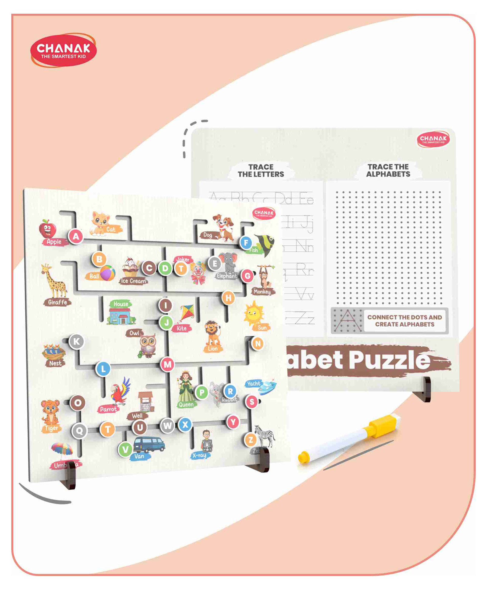 Aditi Toys 3-in-1 Wooden Alphabet Learning Board With Marker for Kids Tracing, Dot-to-Dot Letter Formation & Maze Puzzle, Educational Toy for Preschoolers, Early Literacy Development, Age Above 3+ Years-picture-14