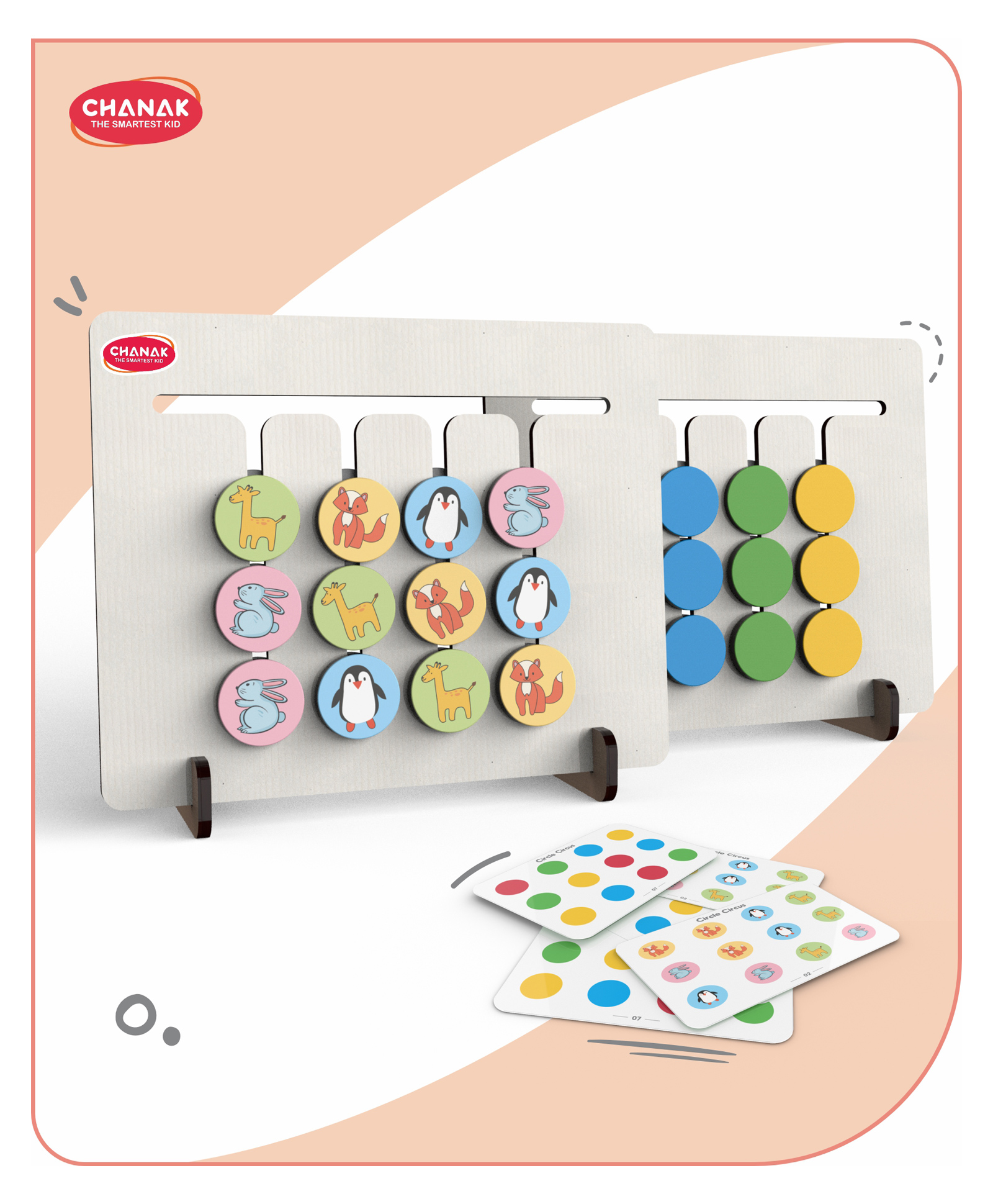 Aditi Toys Wooden Sorting Puzzle Board, Circle Circus Color & Animal Matching Brain Teaser Game, Educational Learning Toy with Sliding Circles, Flashcards, Perfect for Preschool Kids Age Above 3+ Years-image-6