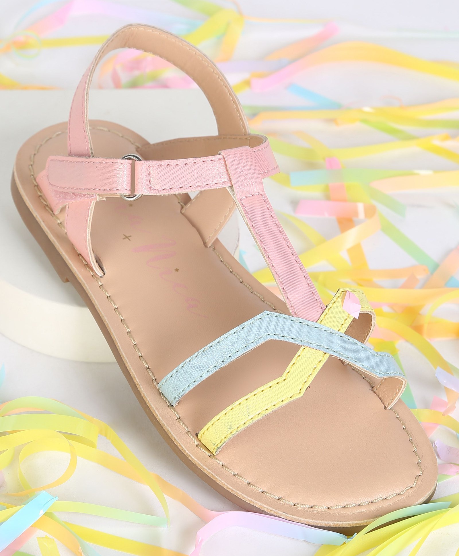 Aria+Nica Criss Cross Colour Blocked With Velcro Closure Sandals - Multi Colour-picture-27