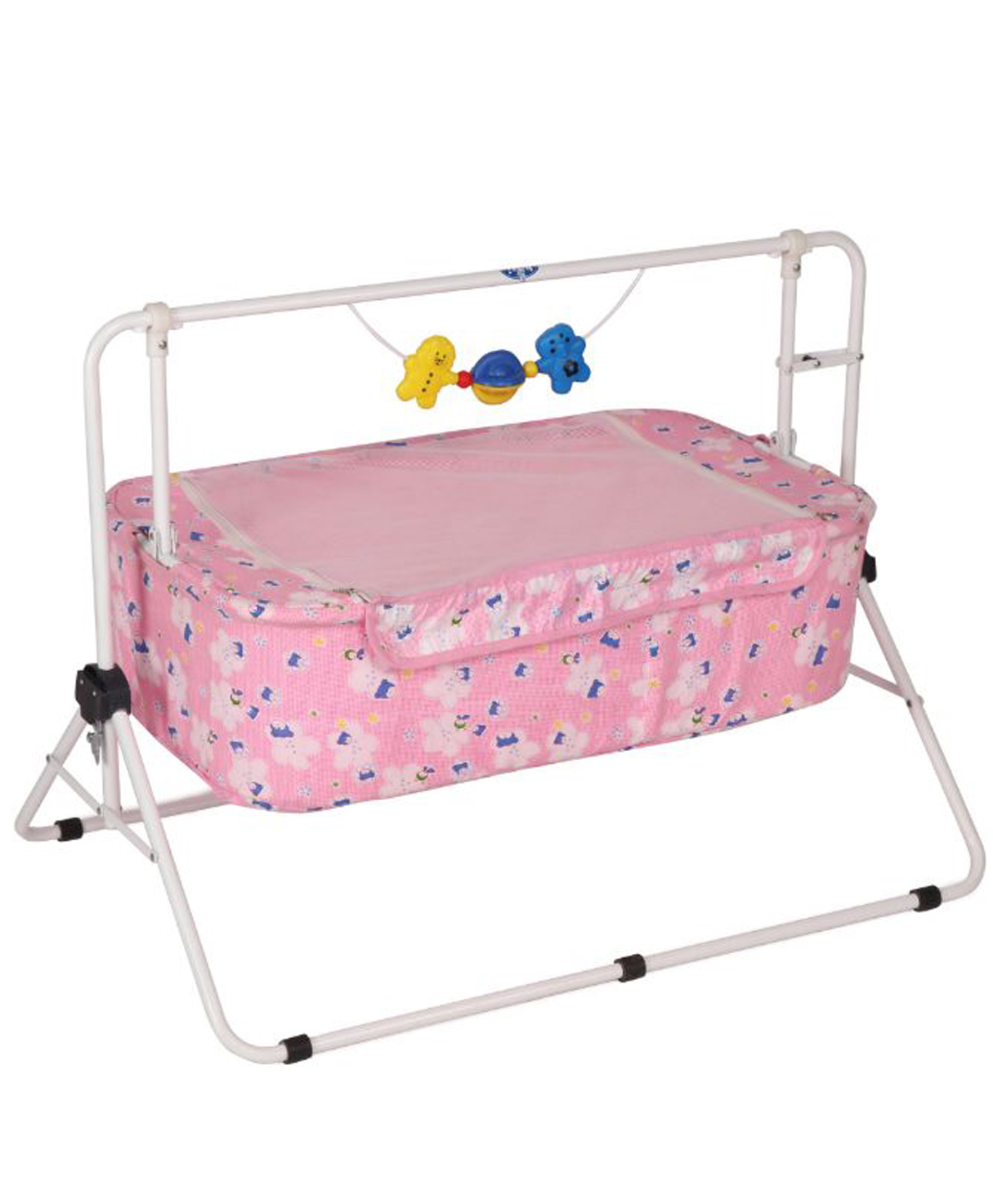 Infanto Comfy Baby Cradle Jhula with Attractive Play-Toys, Swing, Jhula, Palana | Easy Folding & Portable | Birth Upto 12 Months-PINK-image-37