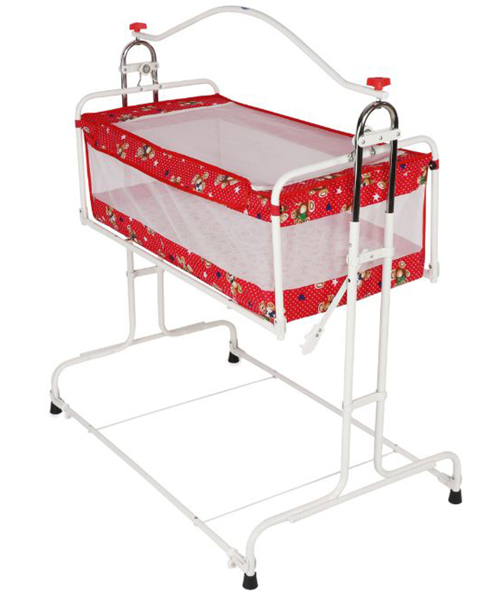 Infanto Compact Cradle, Palana, Jhula - with Extra Height | Breathable Net, Anti-Skid Pad, Swing Lock, Easy Folding, 3-Adjustable Heights, Smooth Swing with Ball Bearing | 0 to 12 Months-DLX-RED-image-47
