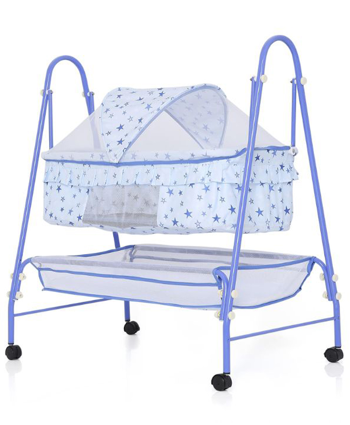 Infanto Eco Baby Cradle Palna Swing Jhula with Mosquito Net and Storage Basket Portable Foldable and Secure Cradle for Newborn Baby-CC35 BLUE-image-13