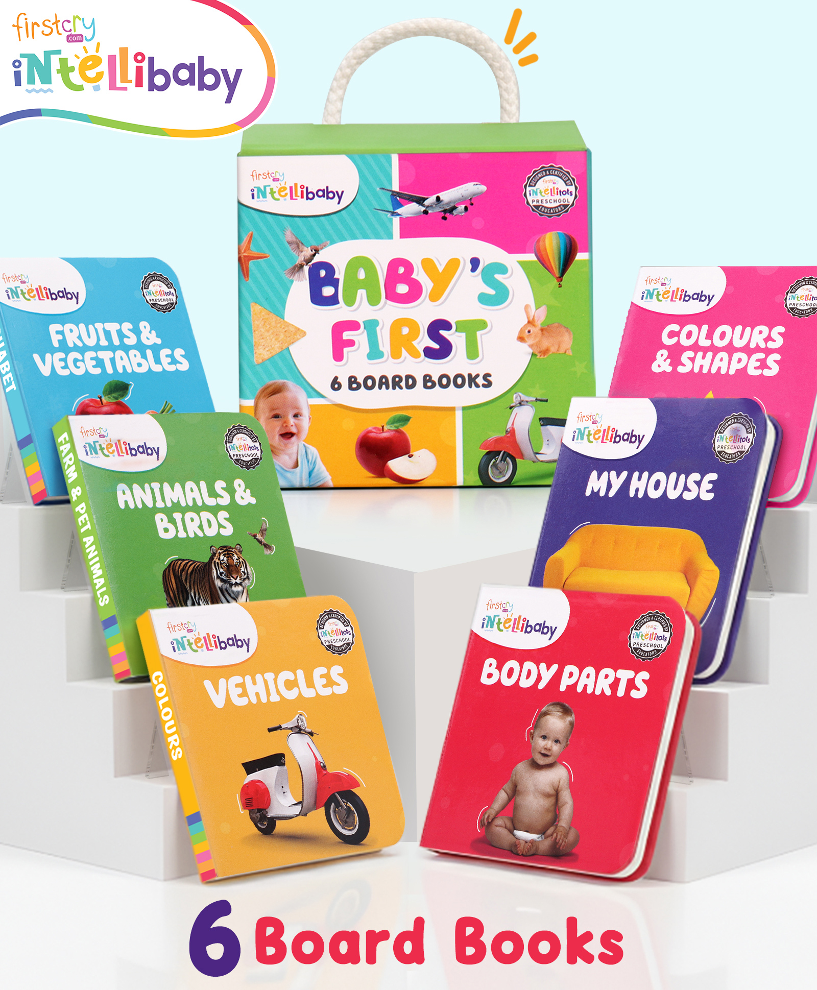 Intellibaby Baby's First Board Books - Set of 6 | Animals & Birds, Fruits & Vegetables, Vehicles, Colours & Shapes, Body Parts & My House | Early Learning | Ideal For Gifting | Educator Recommended-image-10