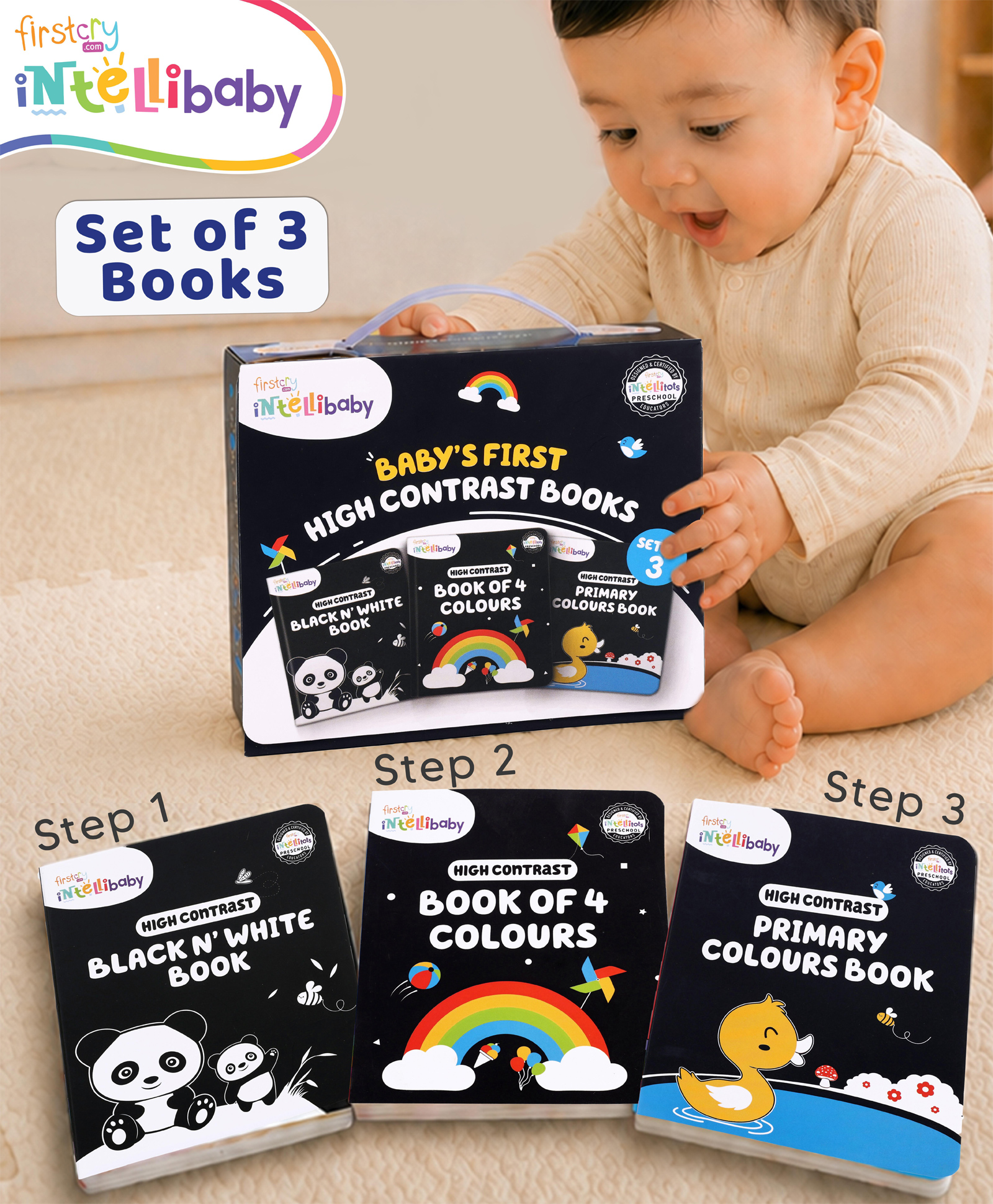 Intellibaby Baby's First High Contrast Books-Set of 3 | Black N' White Monochrome to Colourful |Early Sensory Development |Newborn Visual Stimulation |BIS Certified |Educator Recommended |For Gifting-image-10