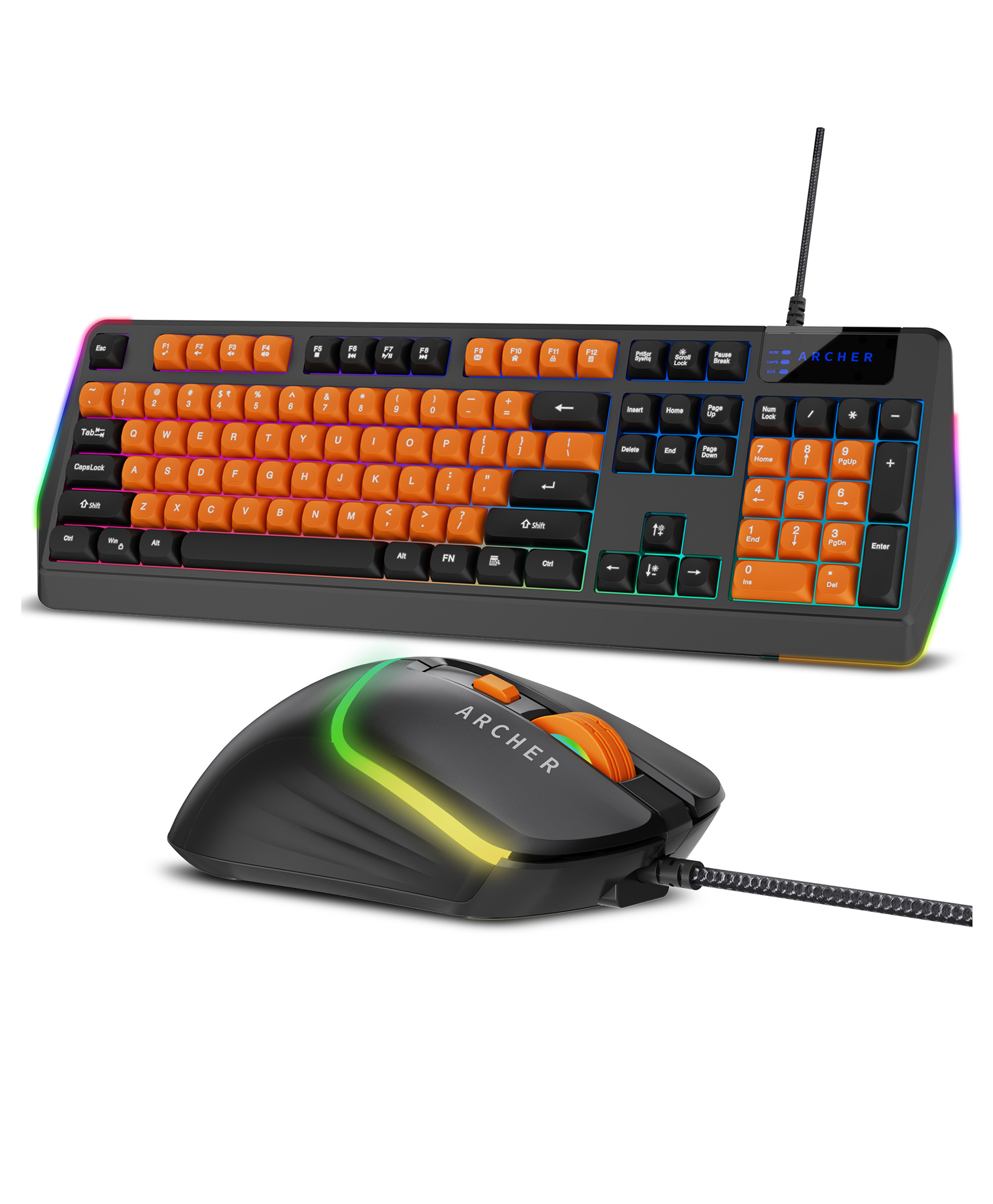 Archer Tech Lab G200 Wired RGB Gaming Keyboard and Mouse Combo with 104 Keys, 19 Anti-Ghosting, RGB Modes,7200 DPI Mouse,13 Lighting Modes, Durable Braided Cables, Windows Compatibility BLK-ORG-picture-11