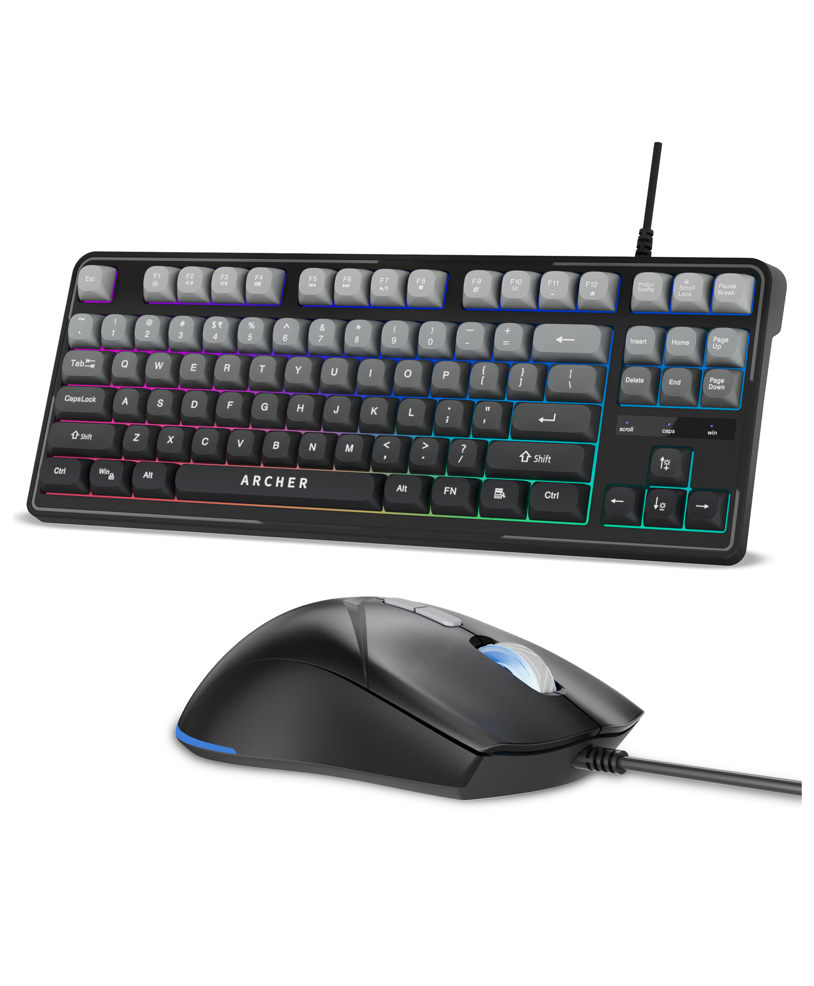 Archer Tech Lab Astra G300 Wired RGB Gaming Keyboard & Mouse Combo| 87 Keys+ 19 Anti-Ghost Keys| 7 Mouse Keys| 4 DPI 1200-3600| 125Hz Poling Rate| 1.5M Cable| 5 Millions Click, Silent Compact (Grey)-image-39