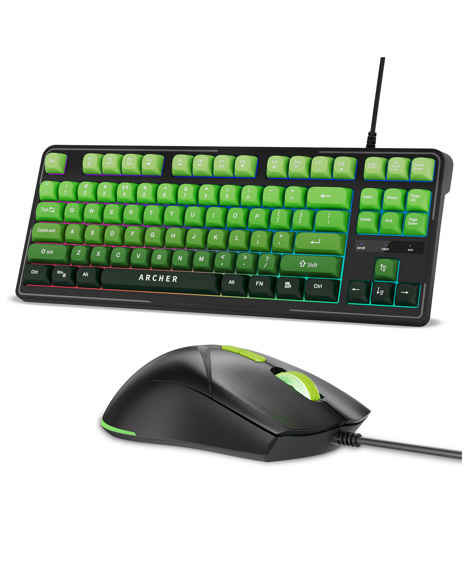 Archer Tech Lab Astra G300 Wired RGB Gaming Keyboard & Mouse Combo| 87 Keys+ 19 Anti-Ghost Keys| 7 Mouse Keys| 4 DPI 1200-3600| 125Hz Poling Rate| 1.5M Cable| 5 Millions Click, Silent Compact (Green)-image-38