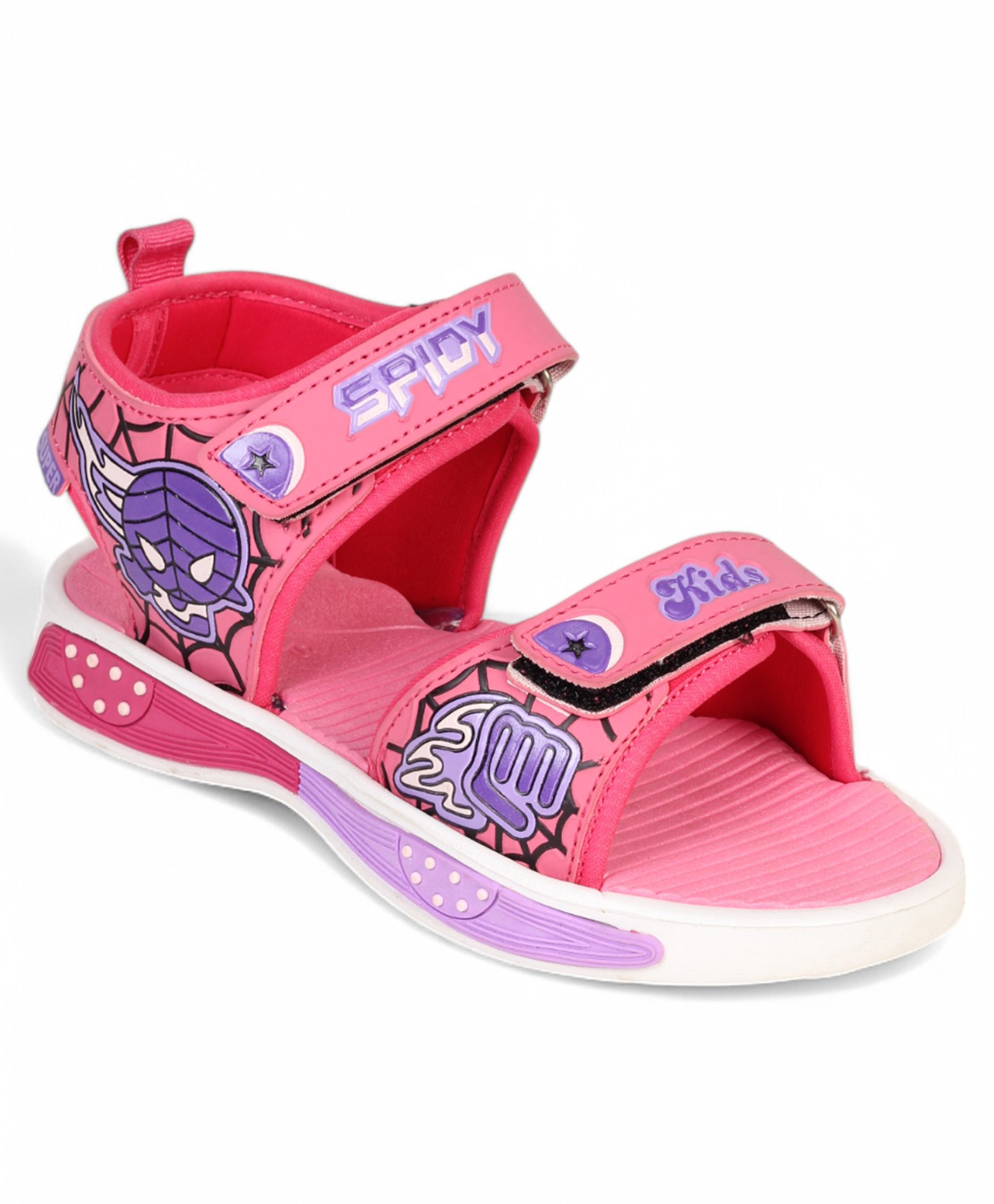 Lil Lollipop Spidy Kids Text Designed With Double Velcro Closure Sandals - Pink-picture-10