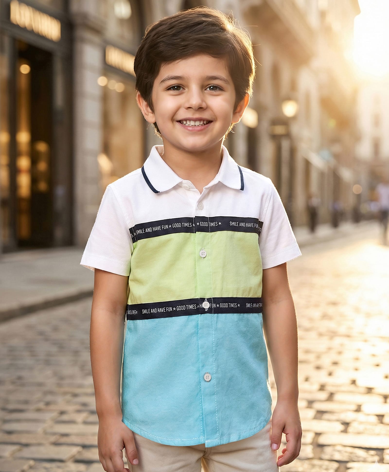Babyhug Cotton Woven Half Sleeves Shirt With Cut & Sew - White-picture-15