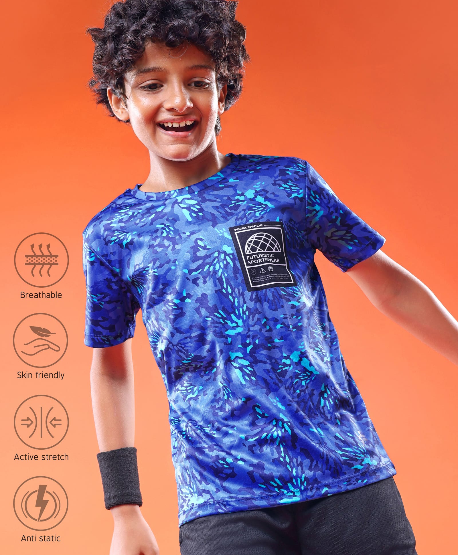 Pine Active Knit Half Sleeves Drop Shoulder T-Shirt with Abstract Print - Blue-picture-38