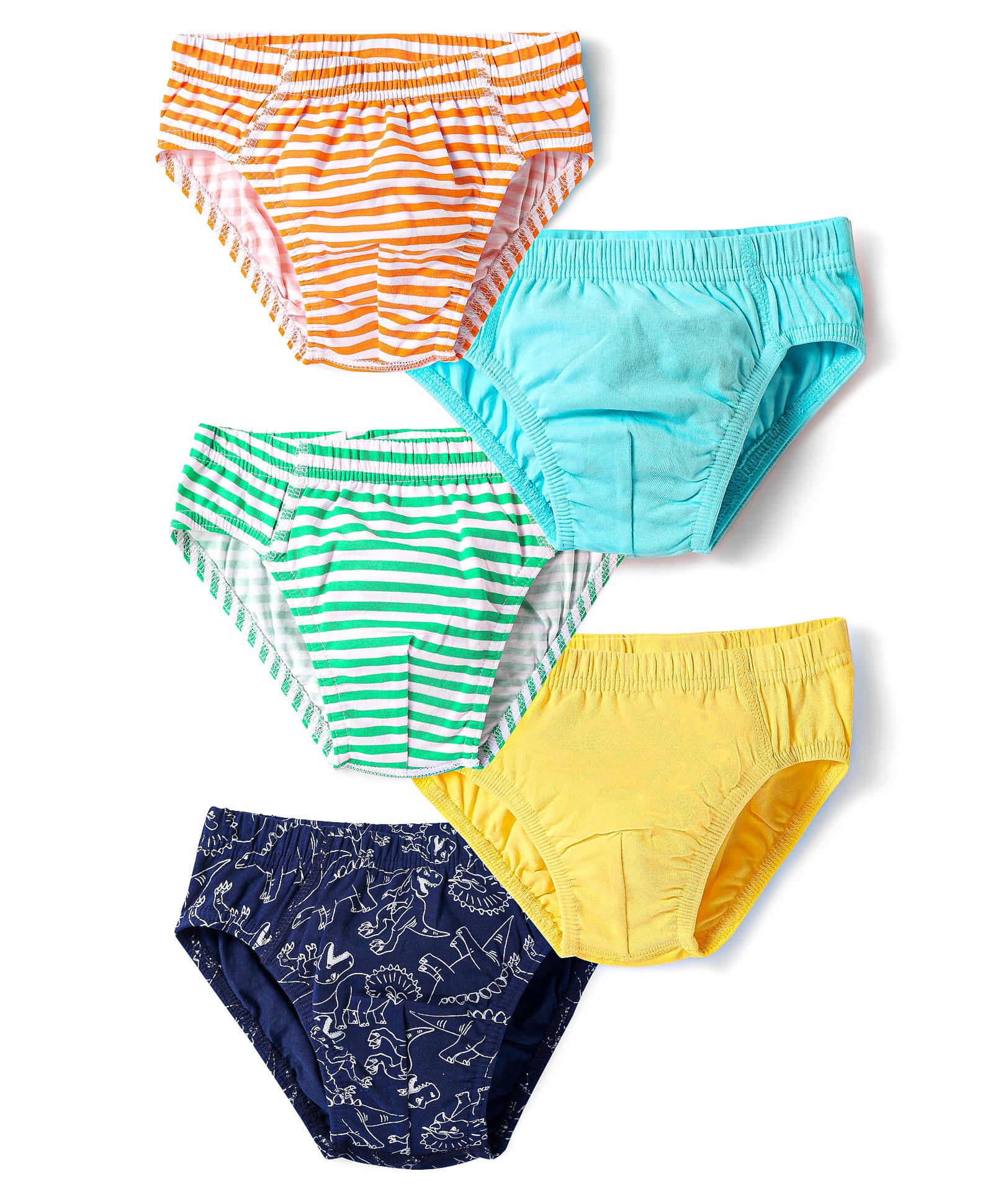Honeyhap Premium 100% Cotton Knit Bio Finish Briefs With Stripes & Dino Print Pack Of 5 - Bright White Navy Peony & Blue Radiance-image-9
