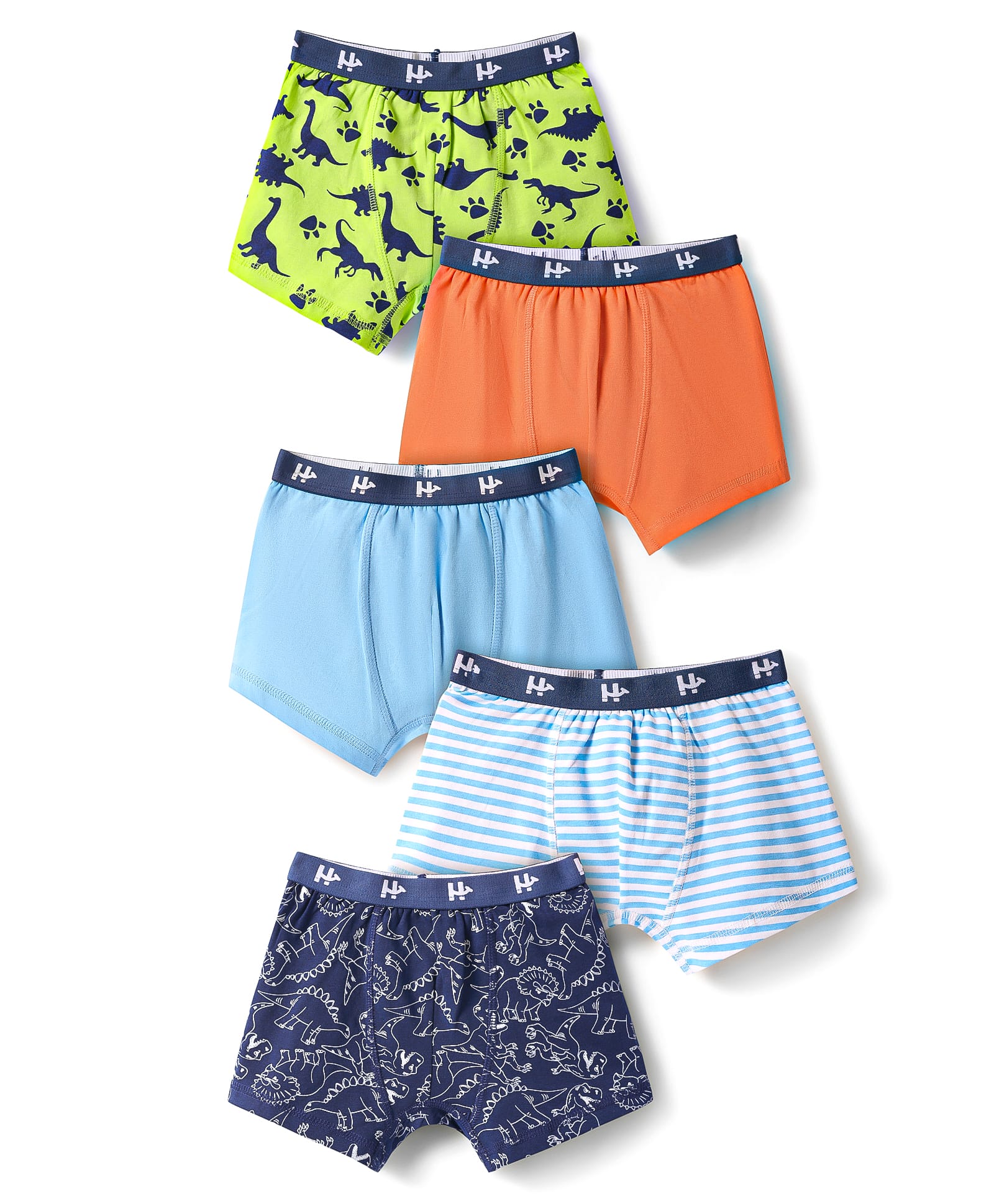 Honeyhap 100% Premium Cotton Knit Bio Finish Briefs With Stripes & Dino Print Pack Of 5 - Baltic Sea Navy Peony & Bright White-picture-12