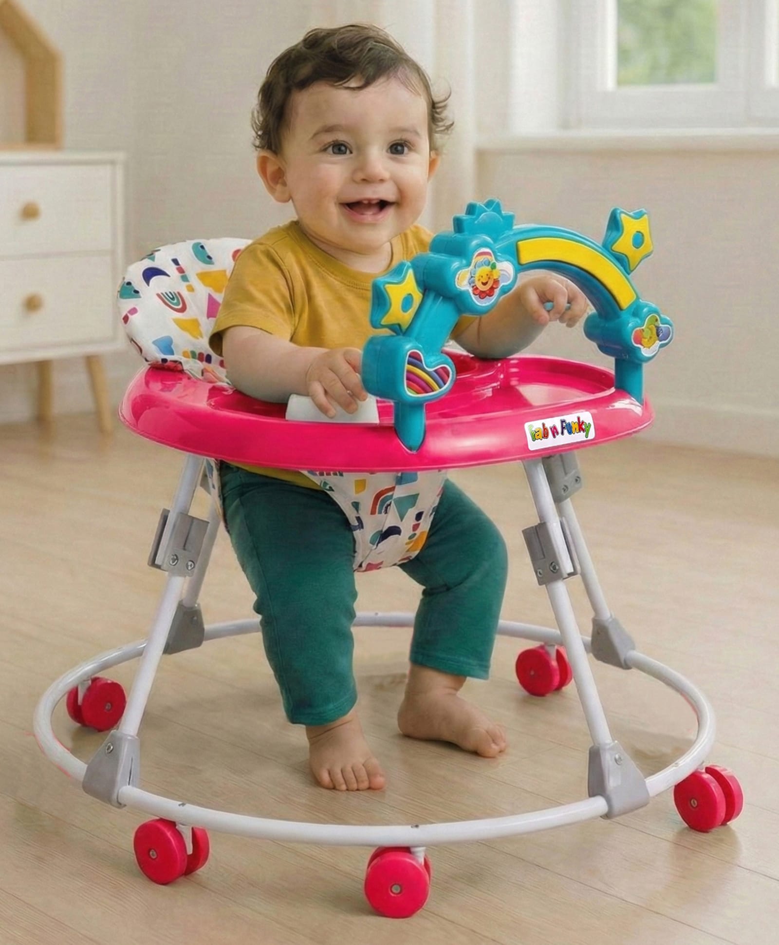 fab n funky Foldable Round Baby Walker With Music & Light & Detachable Toy Bar -Red-picture-32