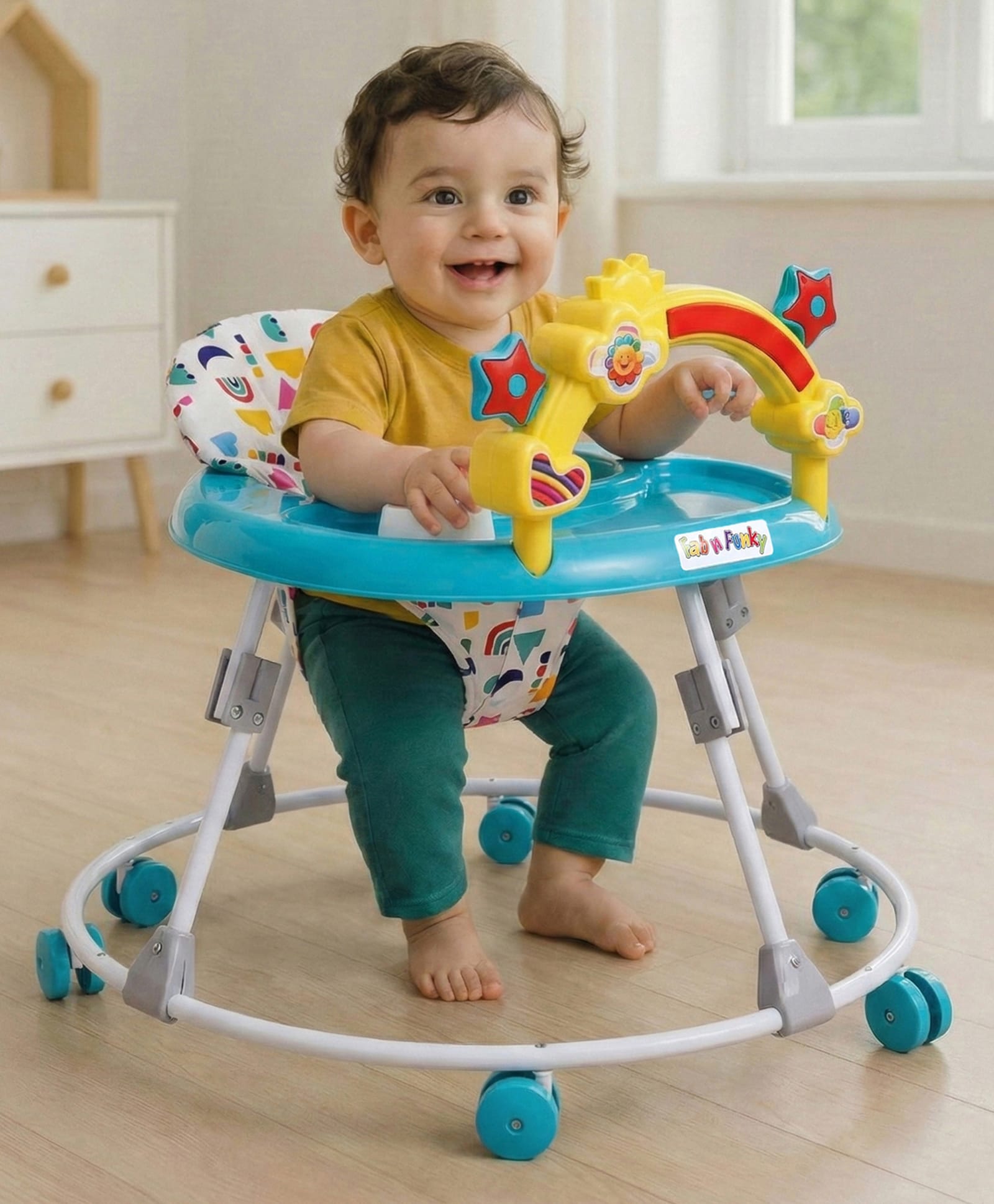 fab n funky Foldable Round Baby Walker With Music & Light & Detachable Toy Bar -Blue-picture-29